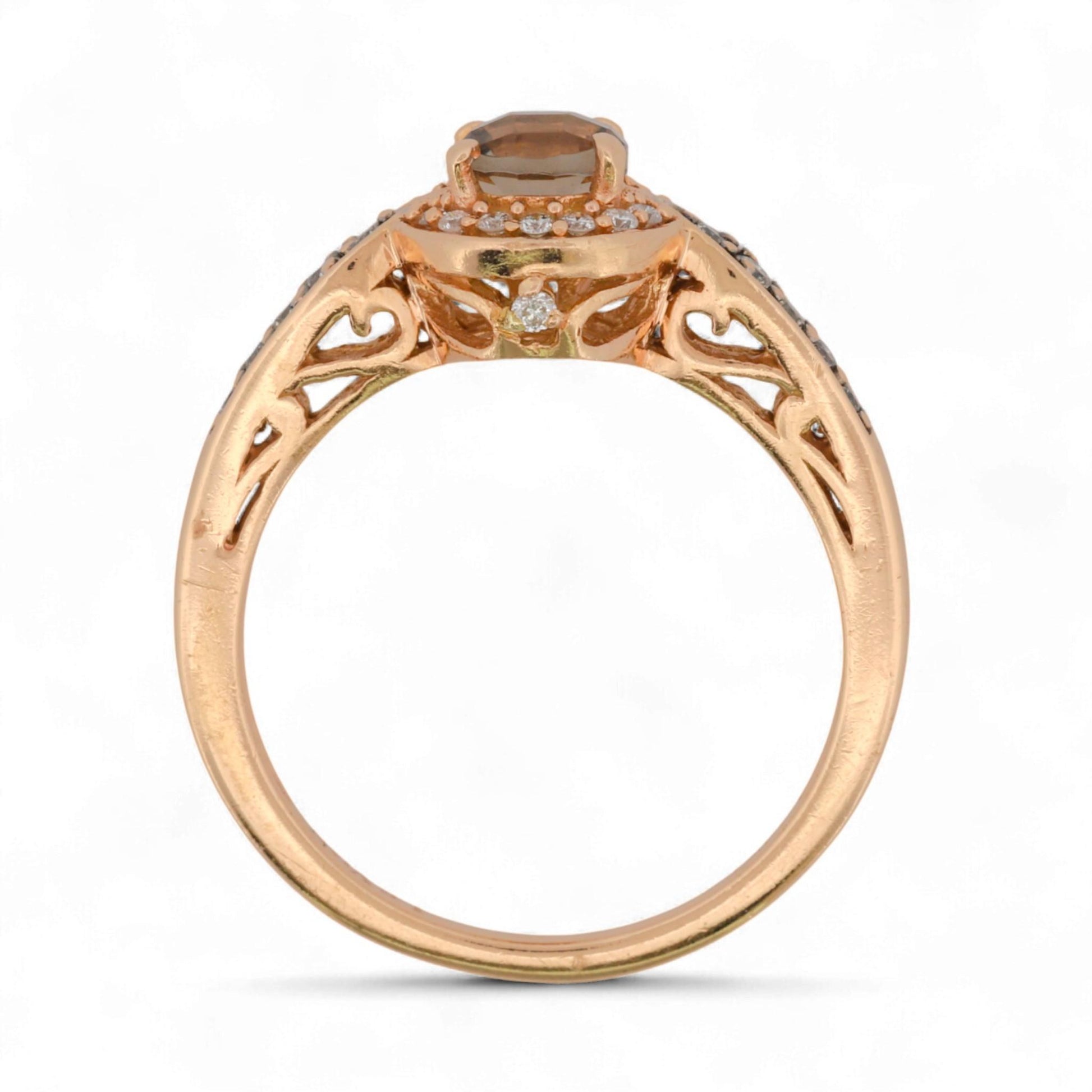 Le Vian 14K Rose Gold Chocolate Quartz & Diamond Halo Band Ring Size 6.75