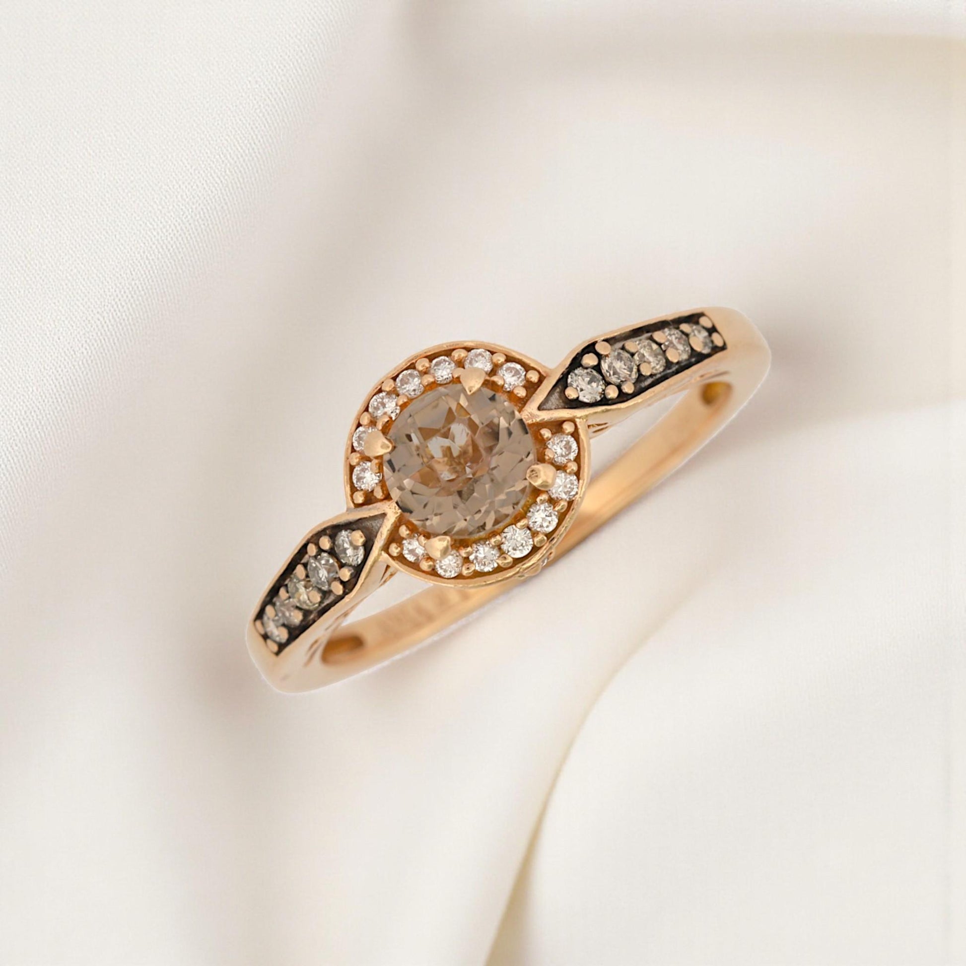 Le Vian 14K Rose Gold Chocolate Quartz & Diamond Halo Band Ring Size 6.75