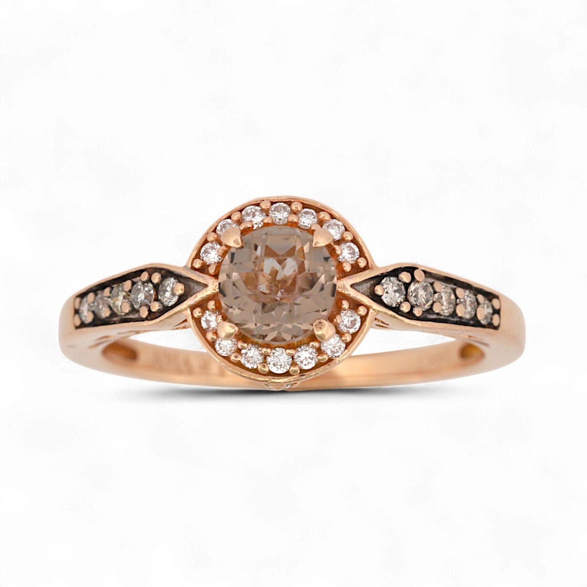Le Vian 14K Rose Gold Chocolate Quartz & Diamond Halo Band Ring Size 6.75