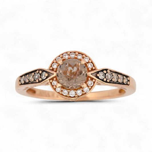 Le Vian 14K Rose Gold Chocolate Quartz & Diamond Halo Band Ring Size 6.75