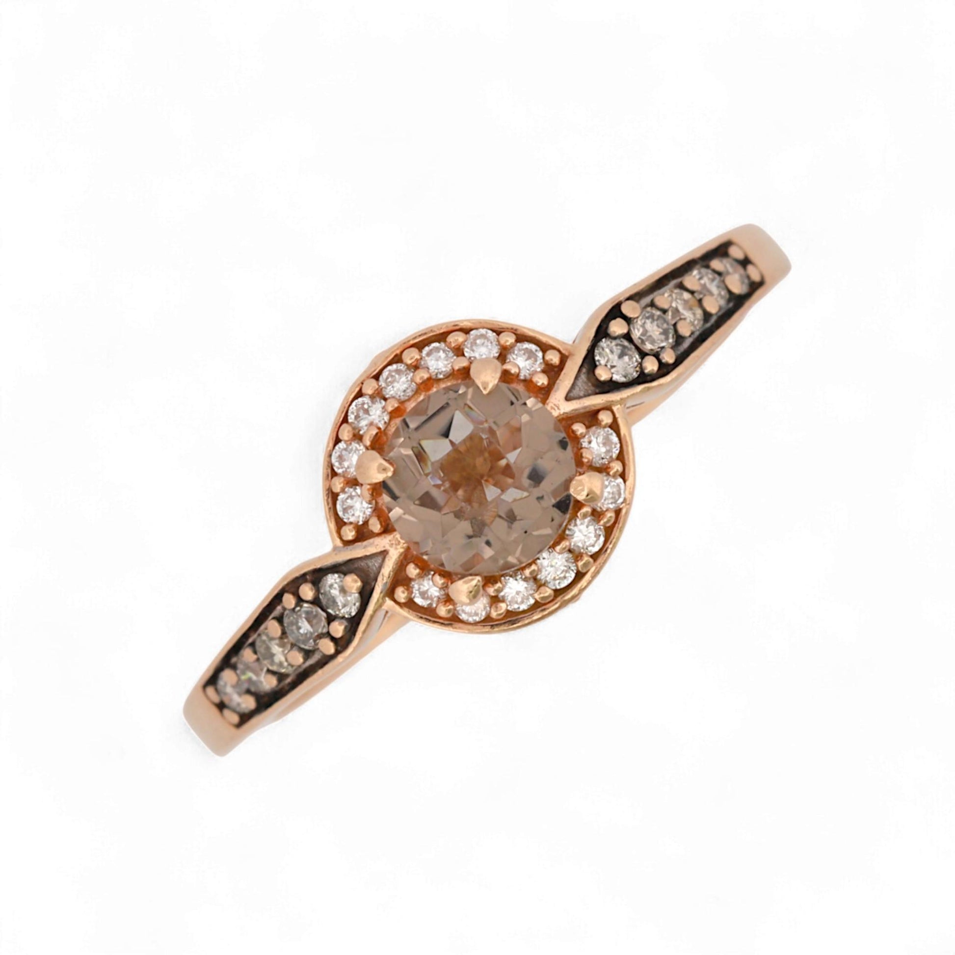 Le Vian 14K Rose Gold Chocolate Quartz & Diamond Halo Band Ring Size 6.75