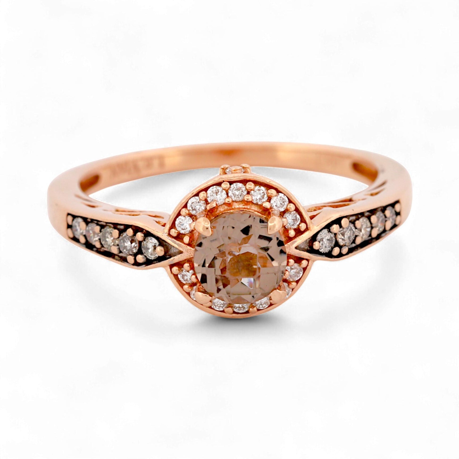 Le Vian 14K Rose Gold Chocolate Quartz & Diamond Halo Band Ring Size 6.75