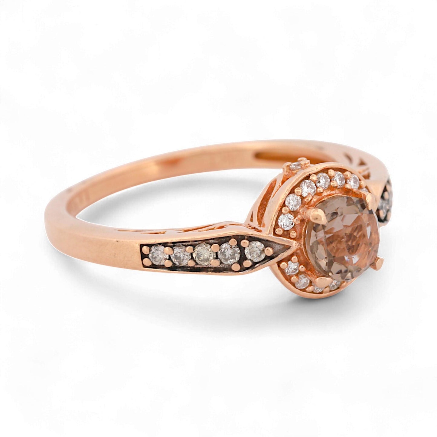 Le Vian 14K Rose Gold Chocolate Quartz & Diamond Halo Band Ring Size 6.75