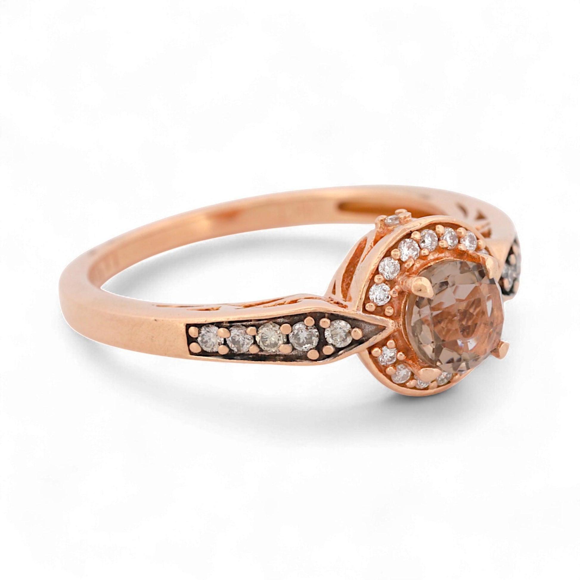 Le Vian 14K Rose Gold Chocolate Quartz & Diamond Halo Band Ring Size 6.75