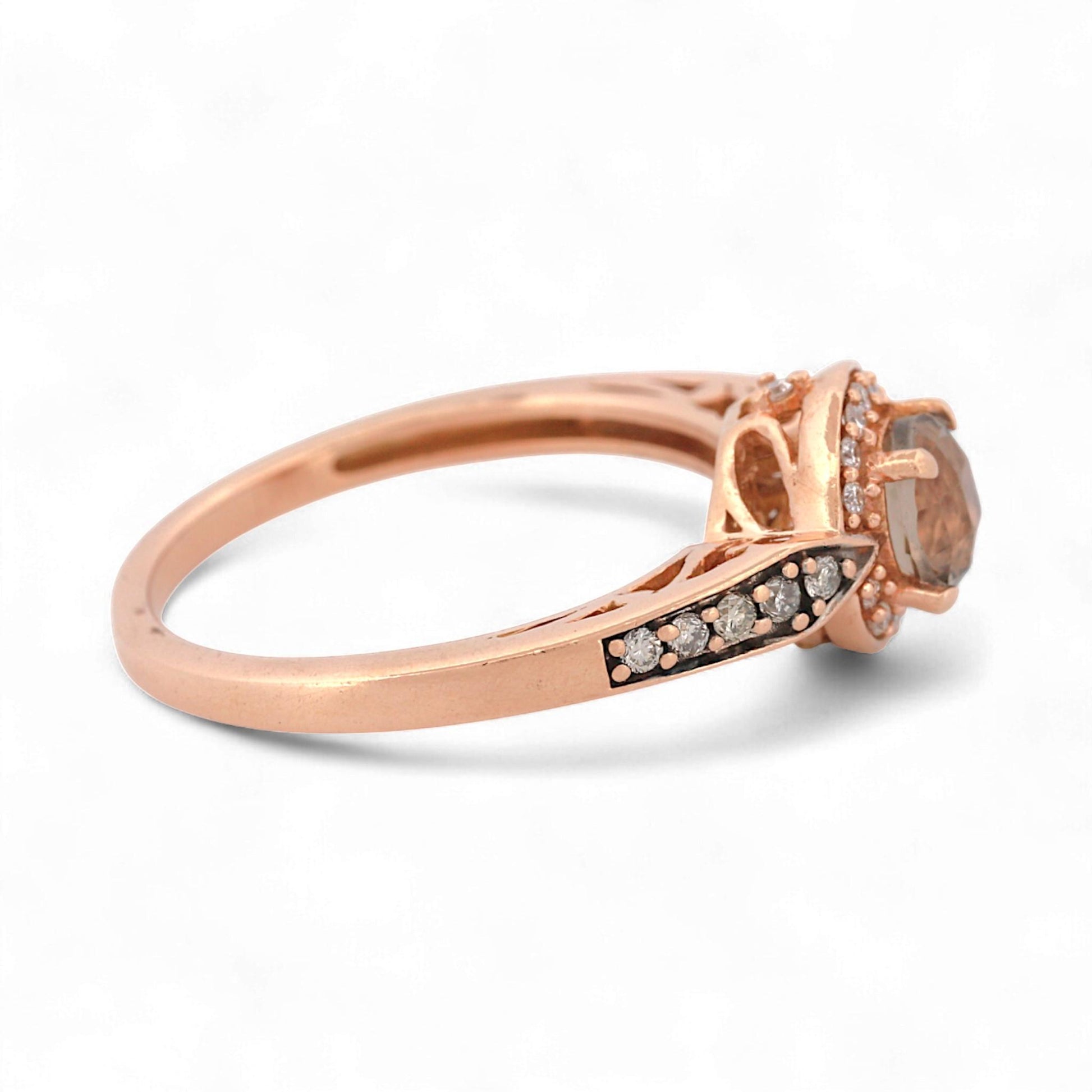 Le Vian 14K Rose Gold Chocolate Quartz & Diamond Halo Band Ring Size 6.75