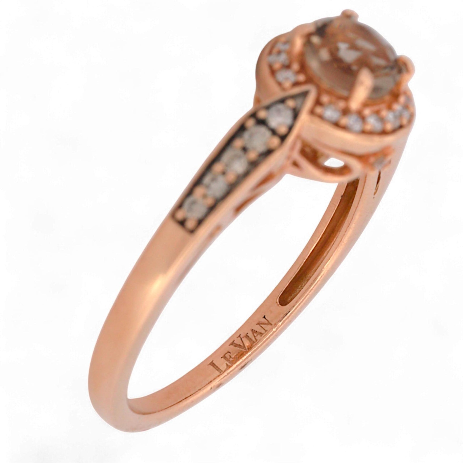 Le Vian 14K Rose Gold Chocolate Quartz & Diamond Halo Band Ring Size 6.75
