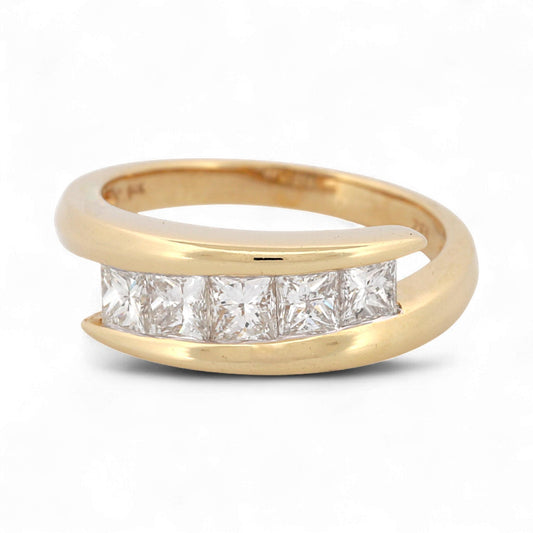 Zei 14K Yellow Gold Princess Cut Diamond Modern Minimalist Band Ring Size 6