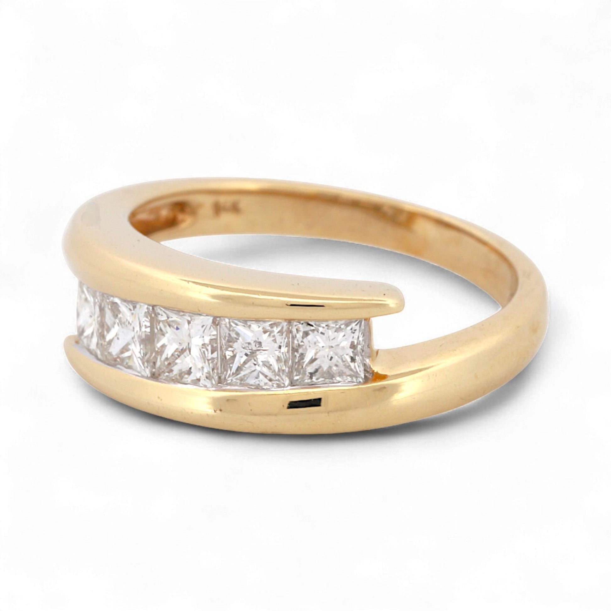 Zei 14K Yellow Gold Princess Cut Diamond Modern Minimalist Band Ring Size 6