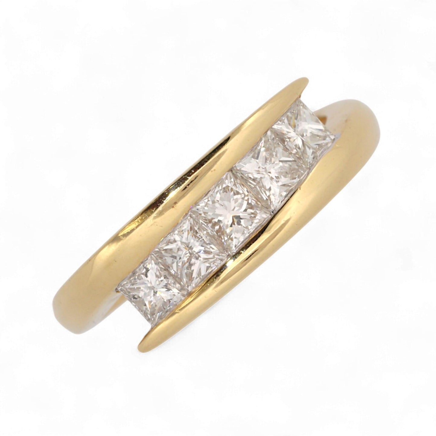 Zei 14K Yellow Gold Princess Cut Diamond Modern Minimalist Band Ring Size 6