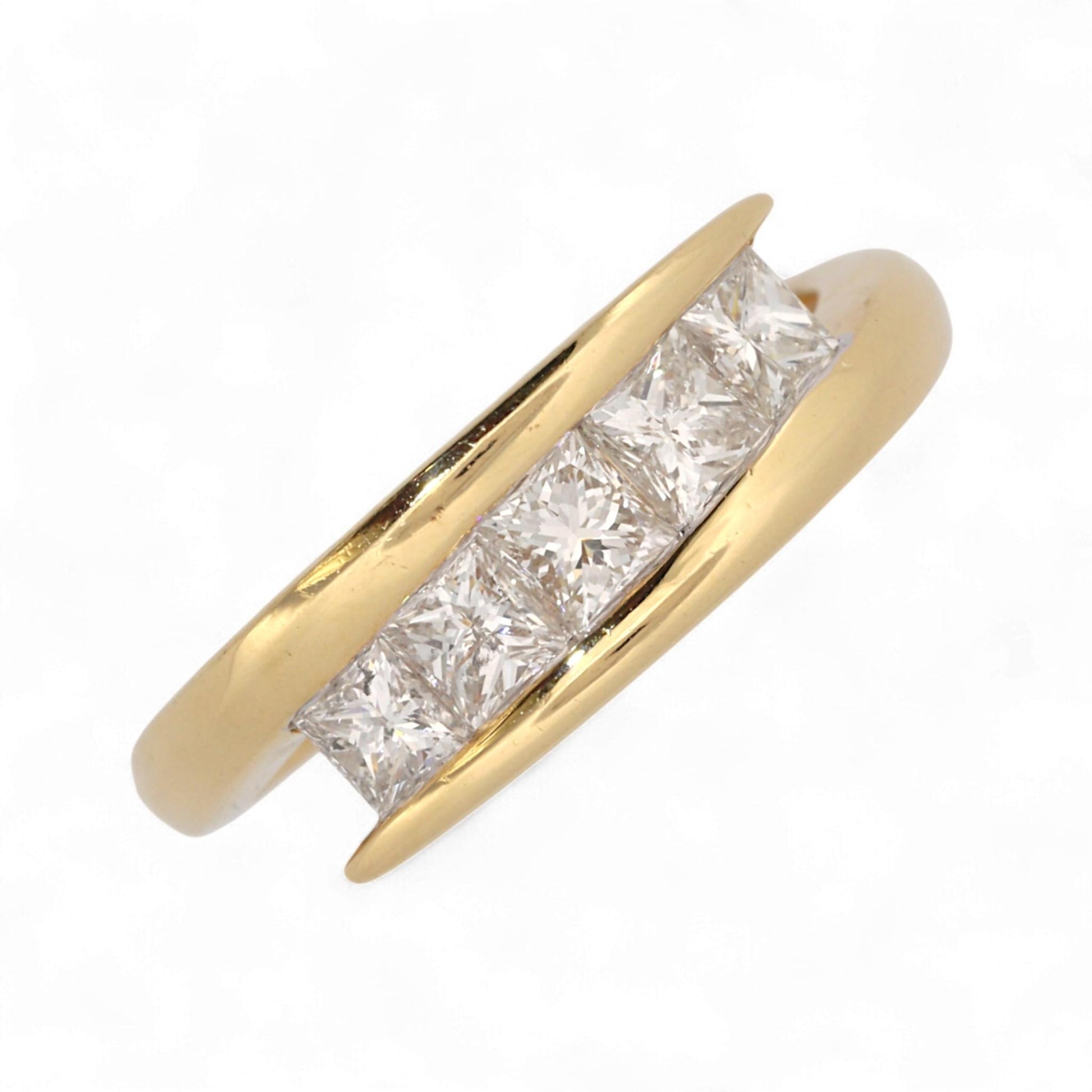 Zei 14K Yellow Gold Princess Cut Diamond Modern Minimalist Band Ring Size 6