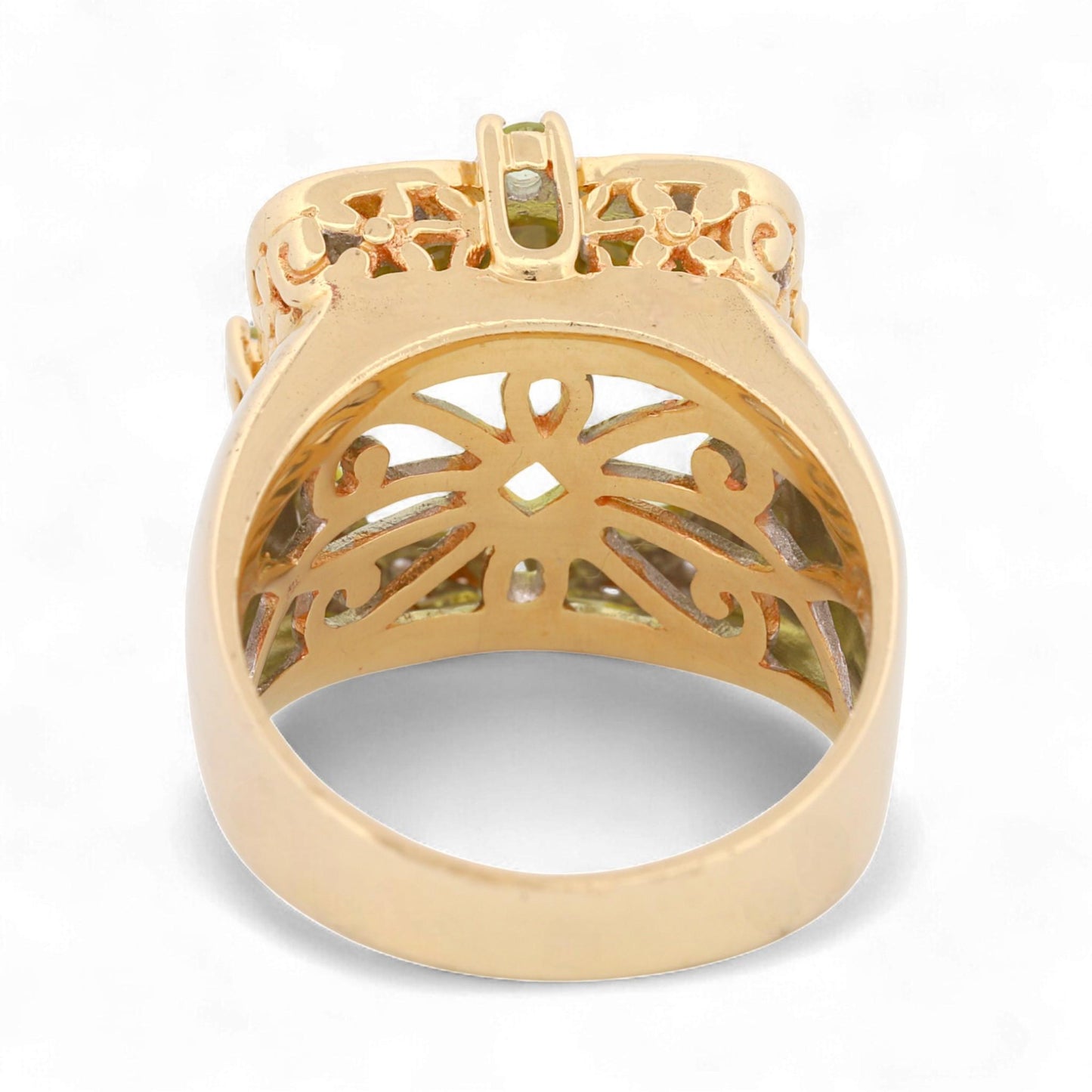 14K Yellow Gold Cushion Gemstone & Diamond Halo Statement Ring Size 7.5