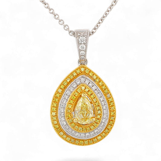 YAEL Designs 18K Gold Fancy Yellow Diamond Pear Pendant Necklace 16 Inch
