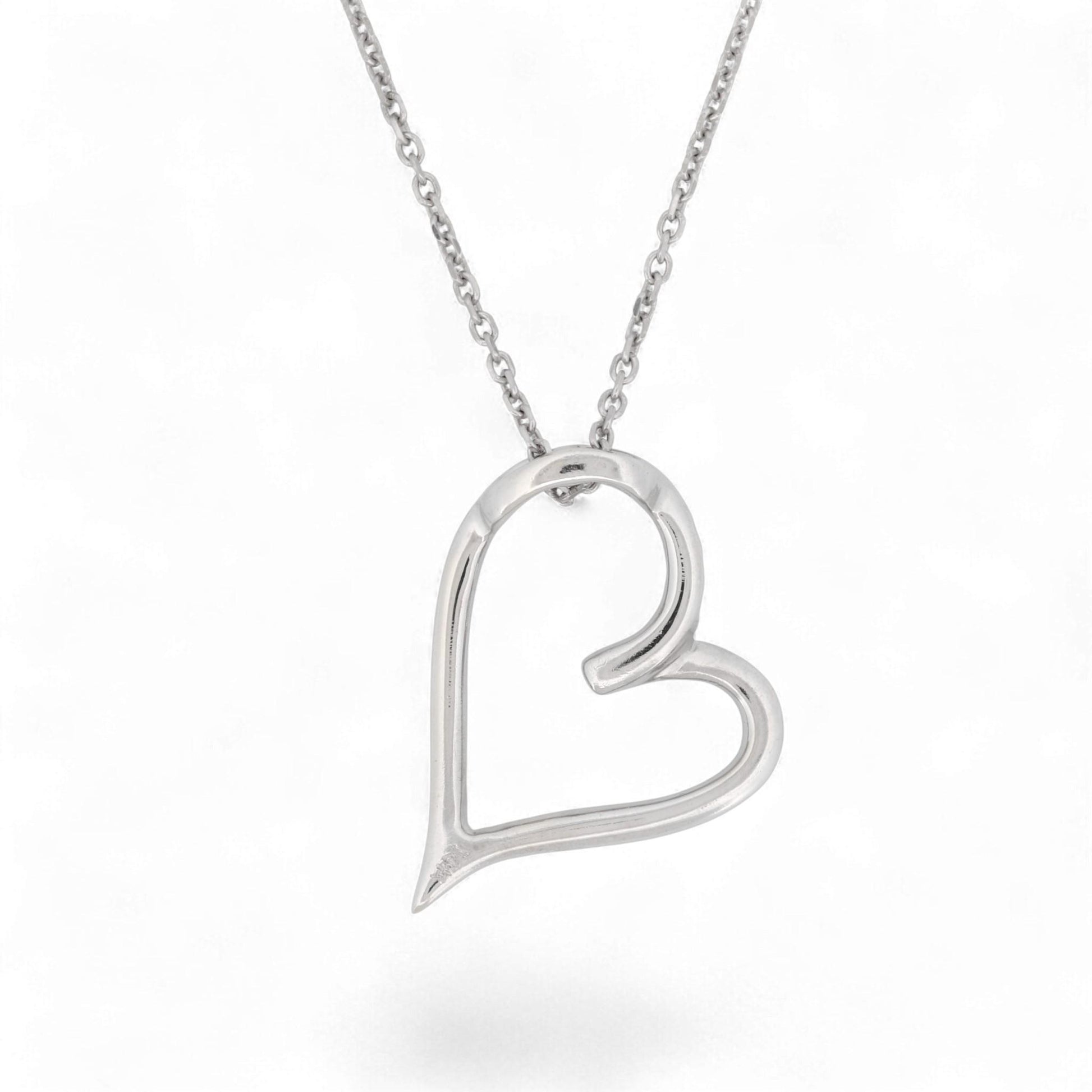 14K White Gold Diamond Open Heart Pendant Necklace 18 Inch
