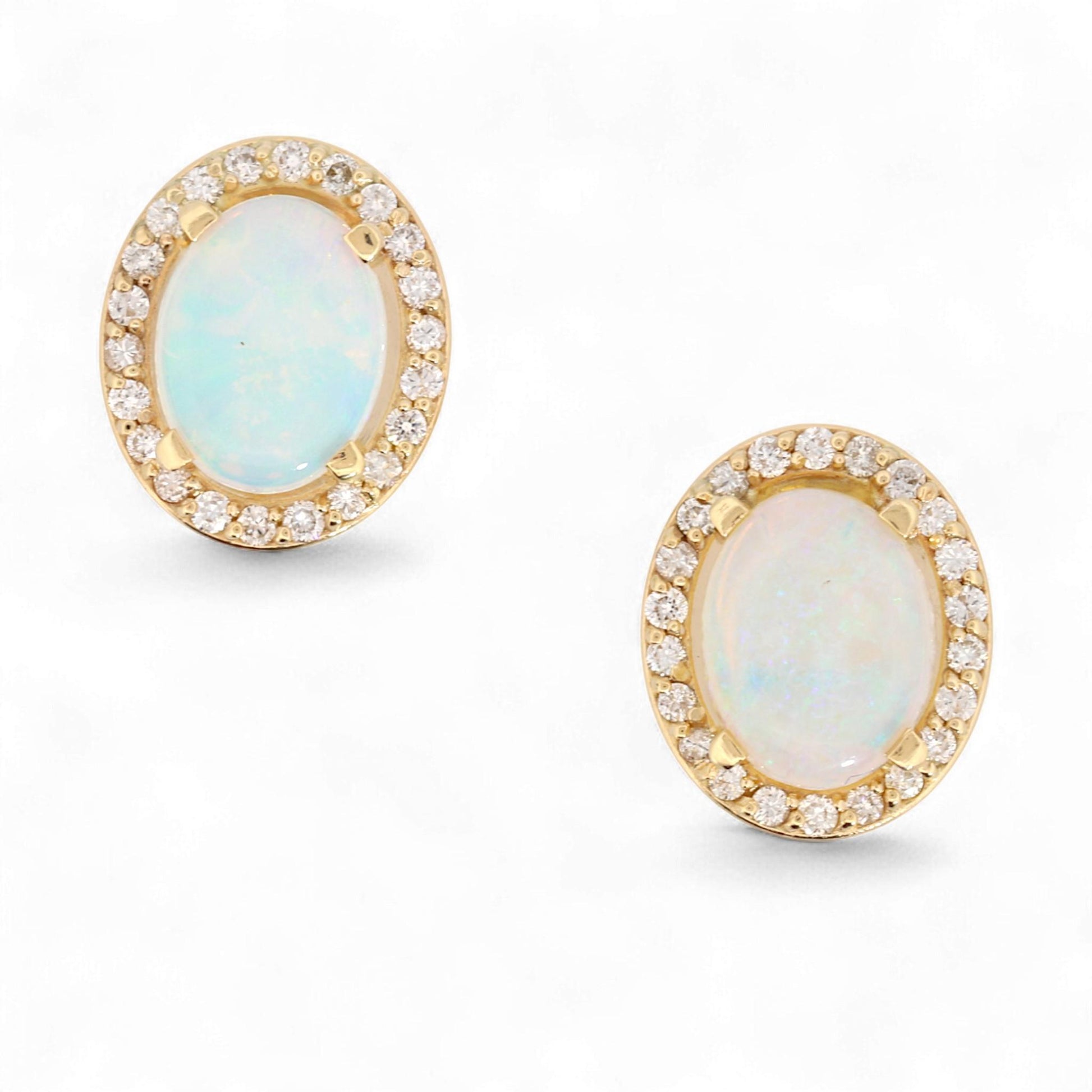 Jennifer Rivera 14K Gold Opal & Diamond Halo Earrings with Heart Signature