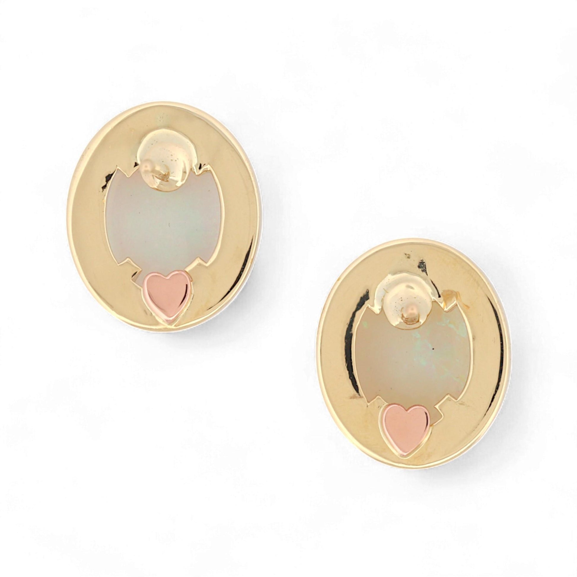 Jennifer Rivera 14K Gold Opal & Diamond Halo Earrings with Heart Signature