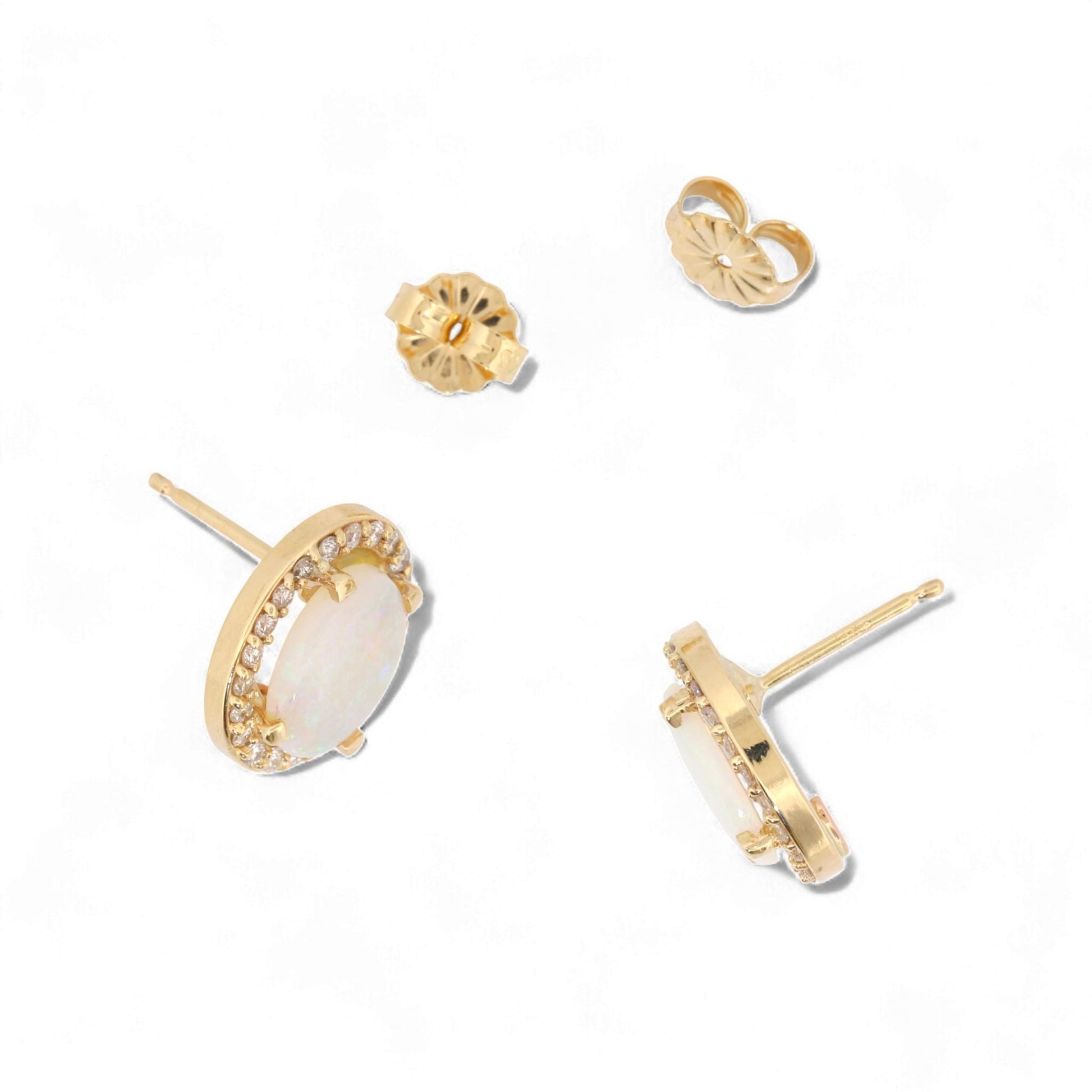 Jennifer Rivera 14K Gold Opal & Diamond Halo Earrings with Heart Signature