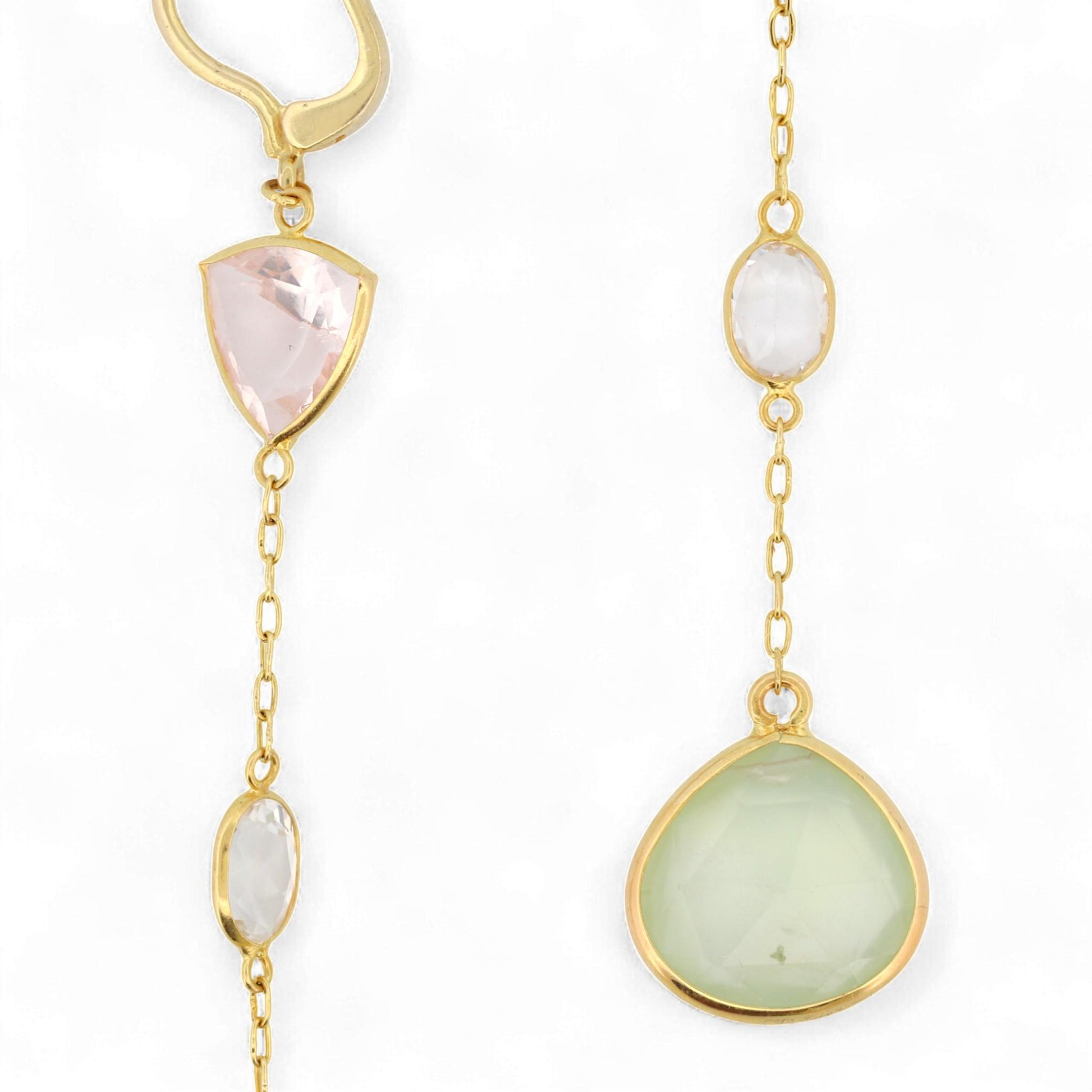 18K Yellow Gold Pink, Clear & Green Quartz Gemstone Drop Earrings