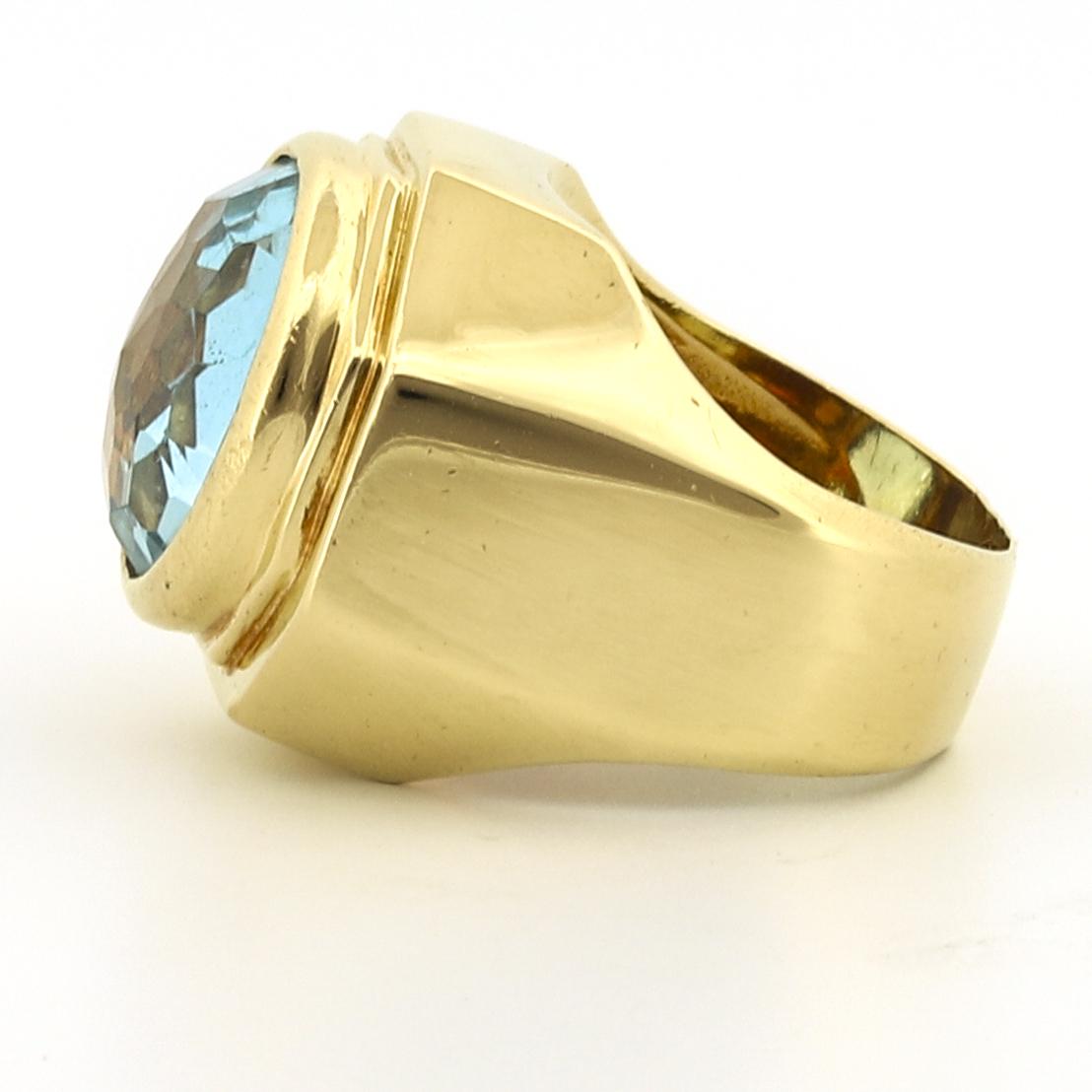 Italian Blue Topaz 18k Yellow Gold Octangon Statement Ring - Size 7