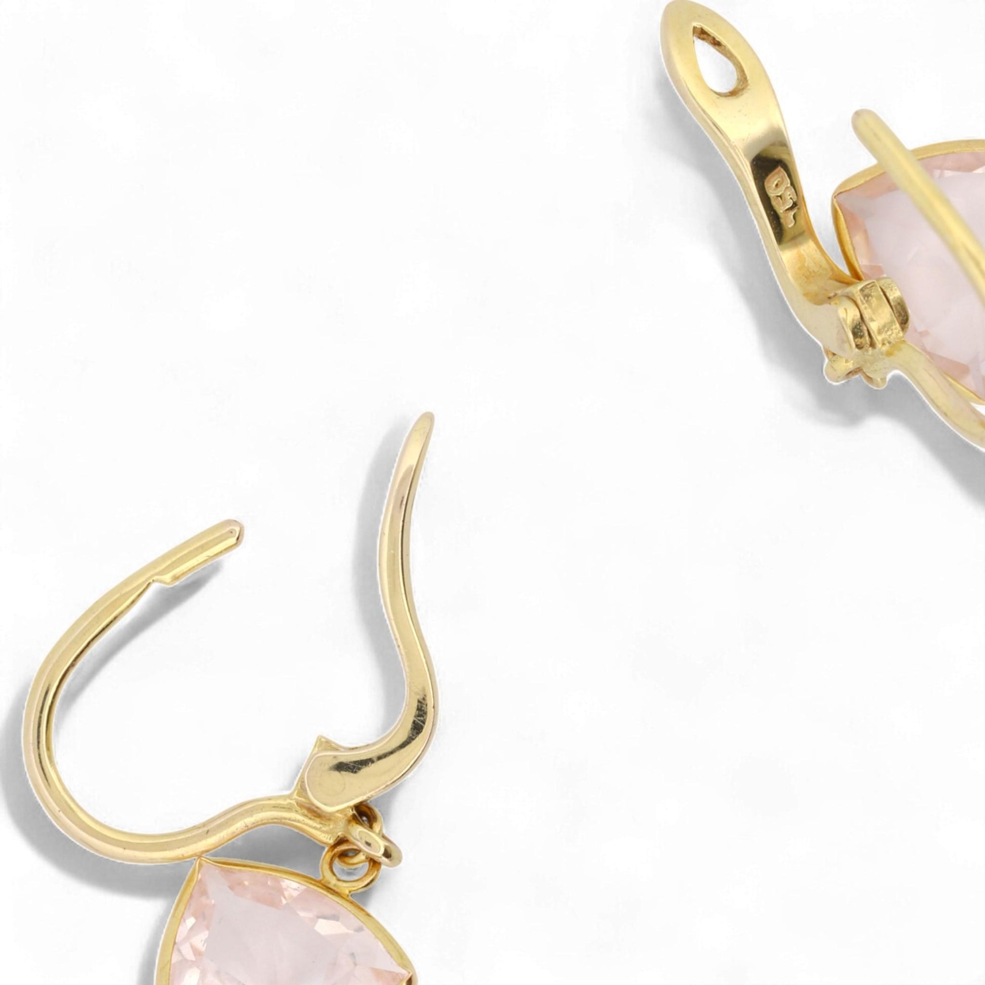 18K Yellow Gold Pink, Clear & Green Quartz Gemstone Drop Earrings