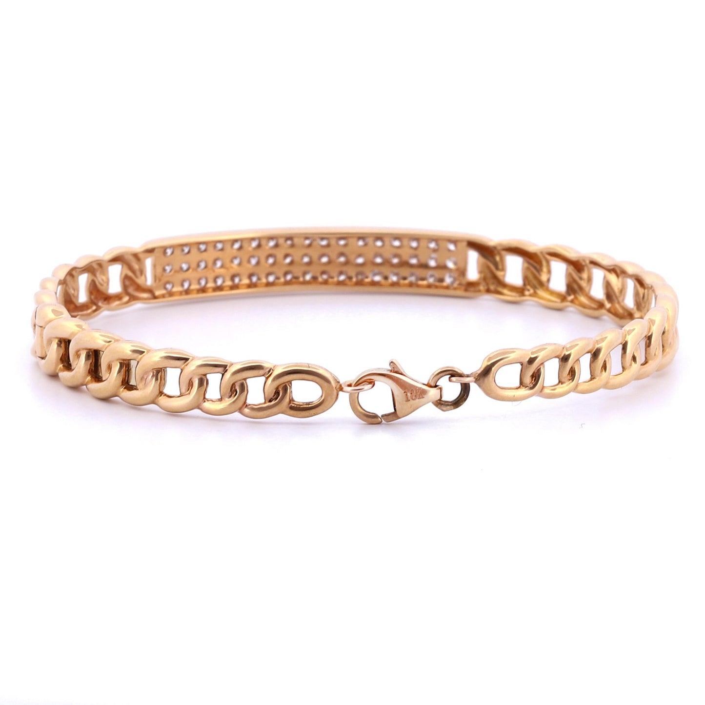 Women's Diamond ID Curb Link Bangle Bracelet in 18k Rose Gold