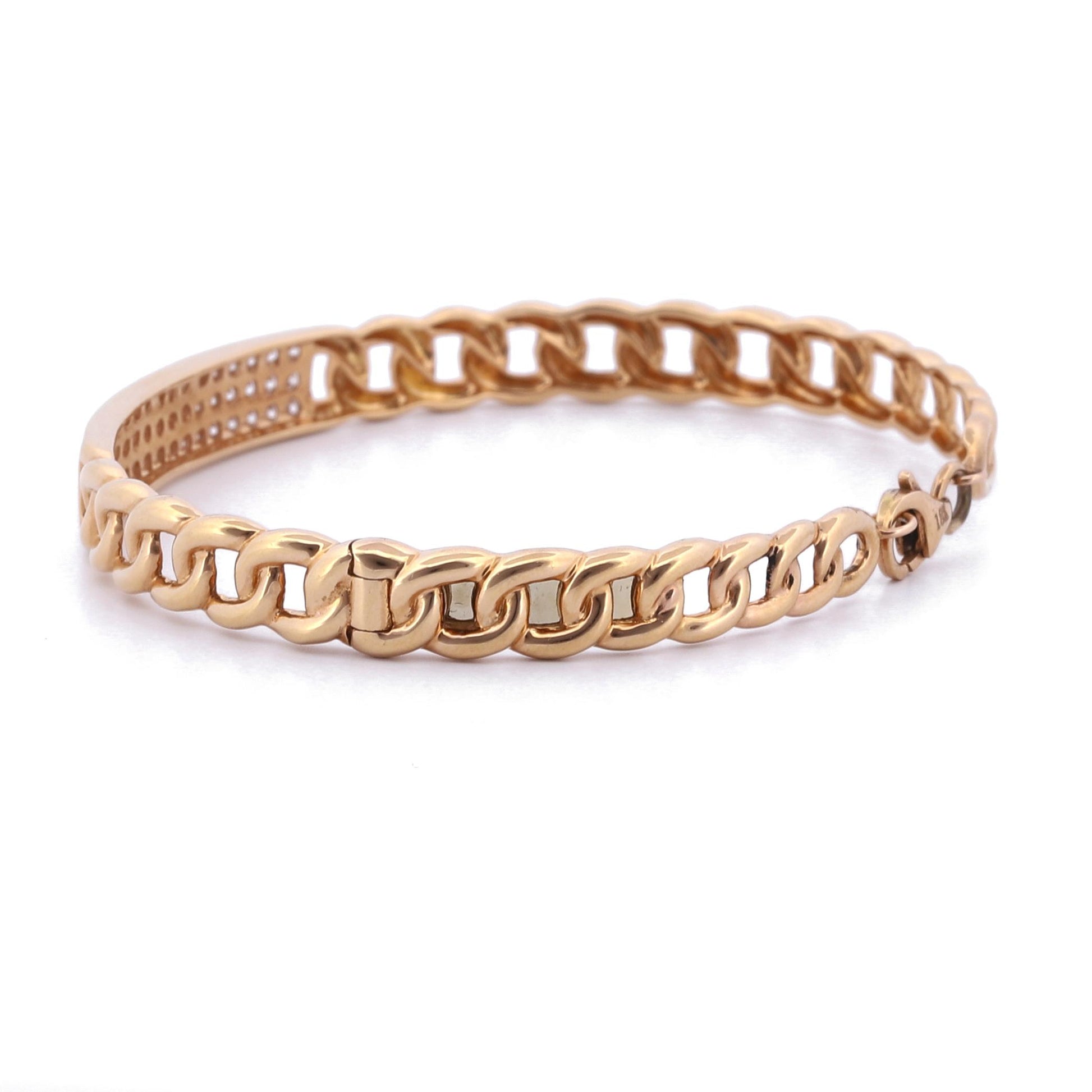 Women's Diamond ID Curb Link Bangle Bracelet in 18k Rose Gold