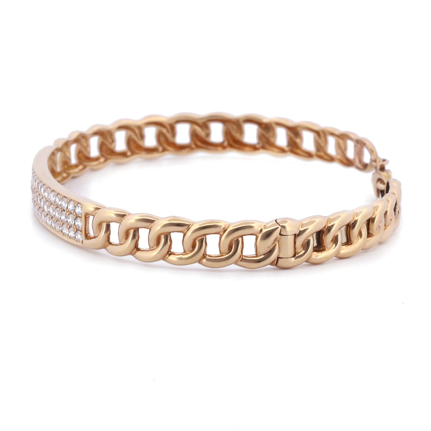 Women's Diamond ID Curb Link Bangle Bracelet in 18k Rose Gold