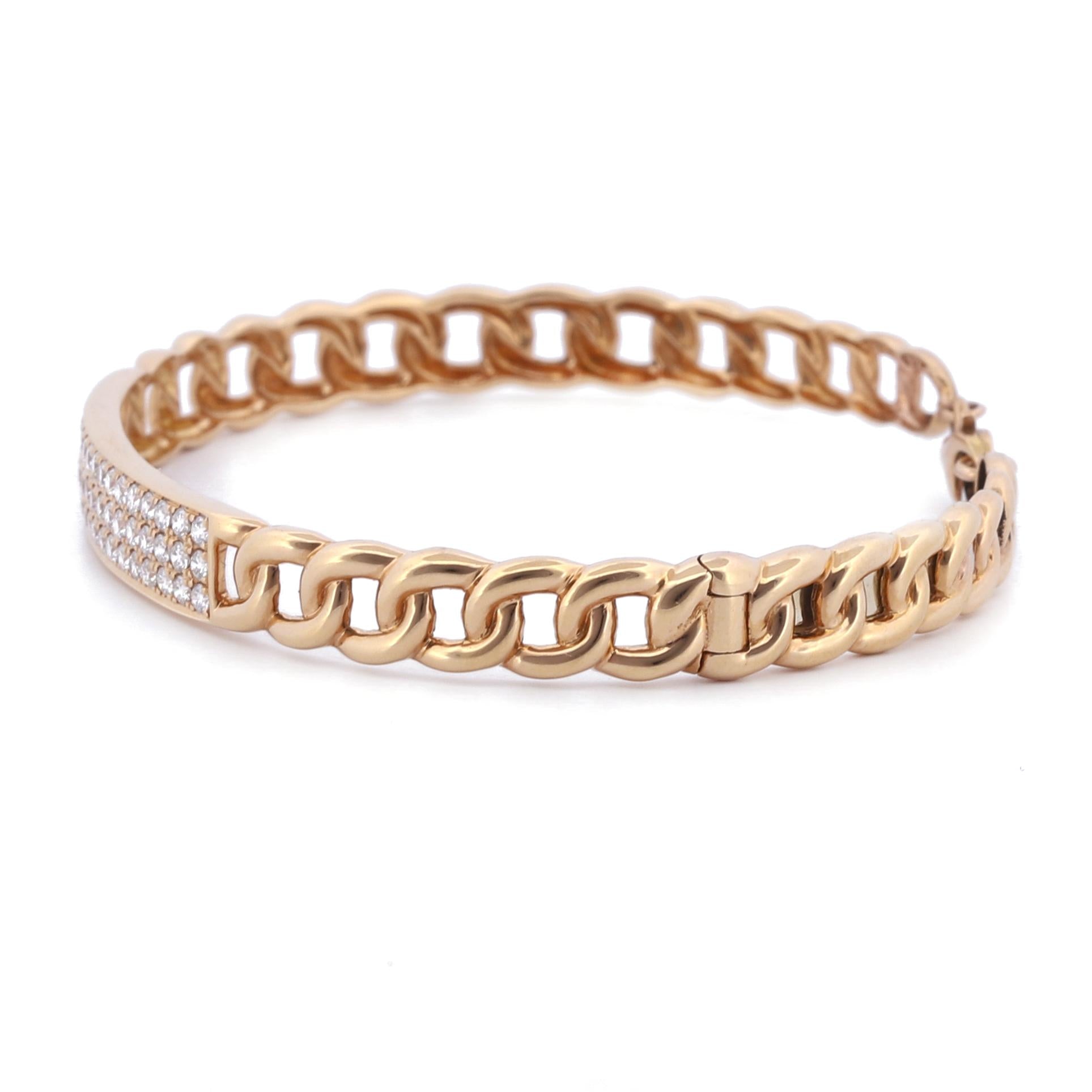 Women's Diamond ID Curb Link Bangle Bracelet in 18k Rose Gold