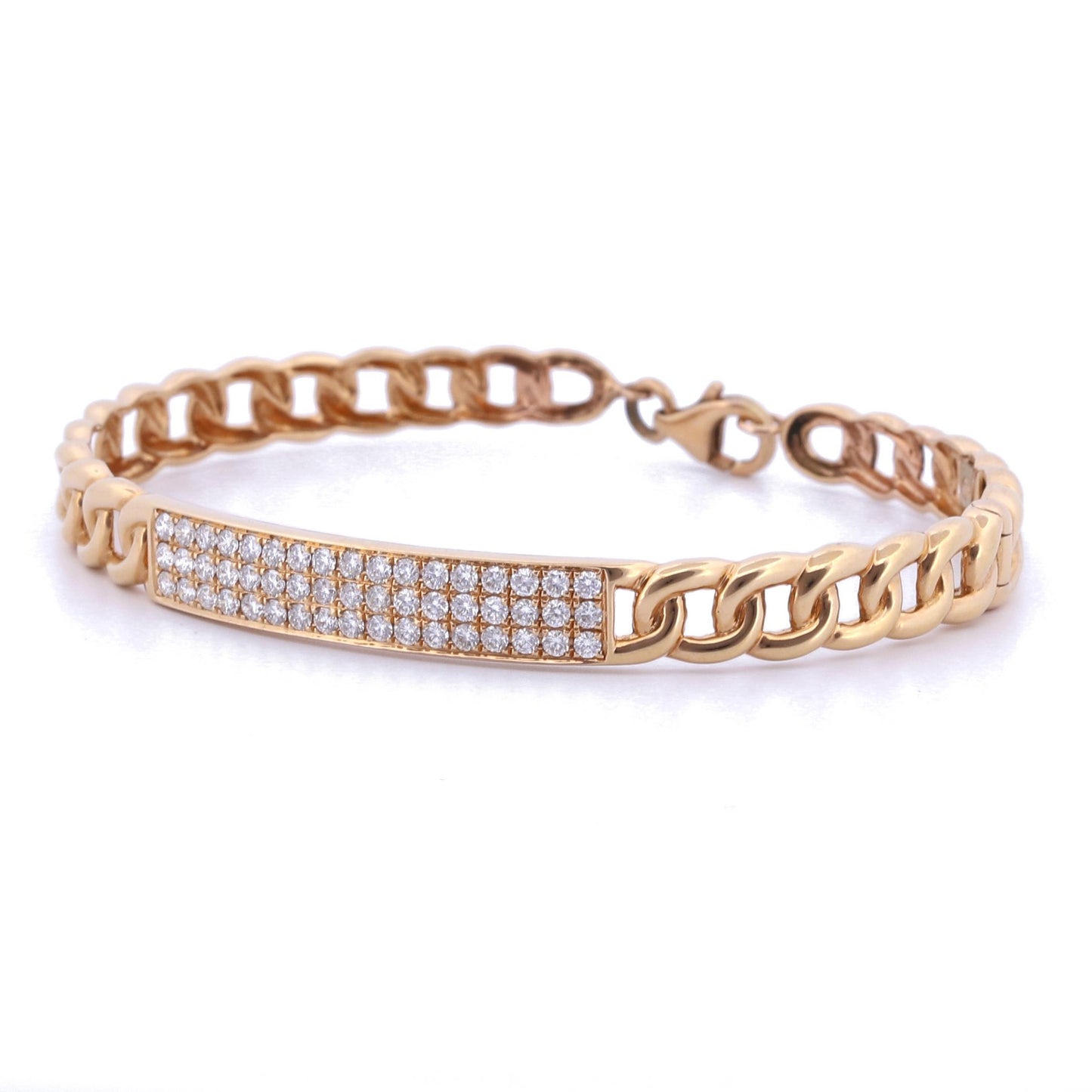 Women's Diamond ID Curb Link Bangle Bracelet in 18k Rose Gold