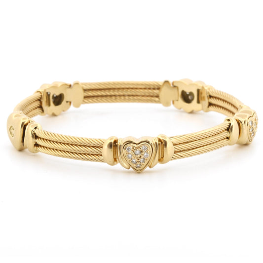 Philippe Charriol Pave Diamond Heart Station Bracelet in 18k Yellow Gold