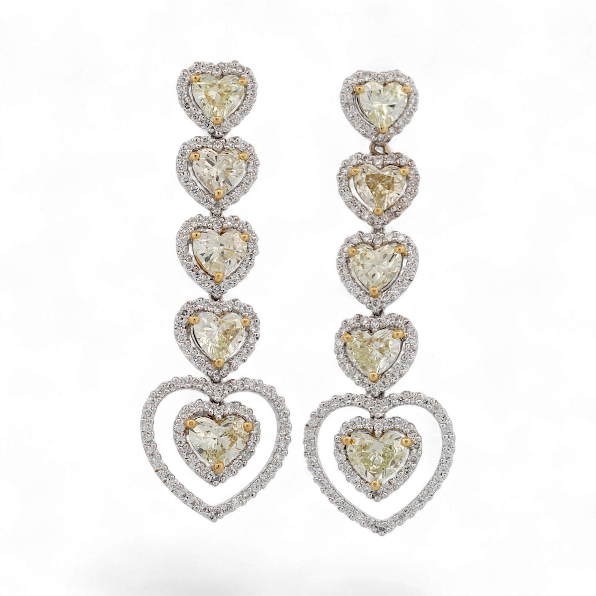 18K White & Yellow Gold Heart Diamond Drop Earrings 4.90ct
