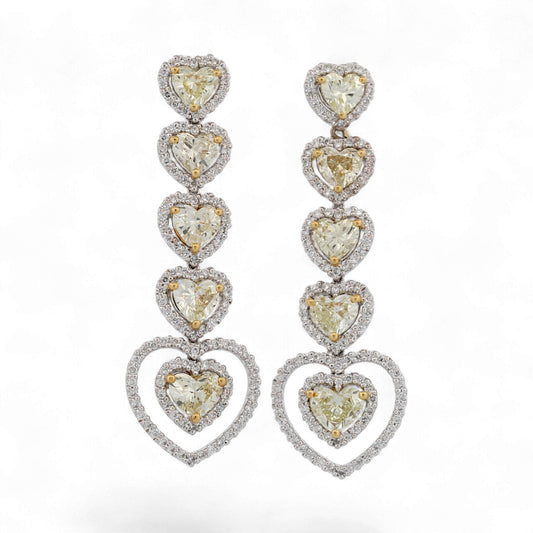 18K White & Yellow Gold Heart Diamond Drop Earrings 4.90ct