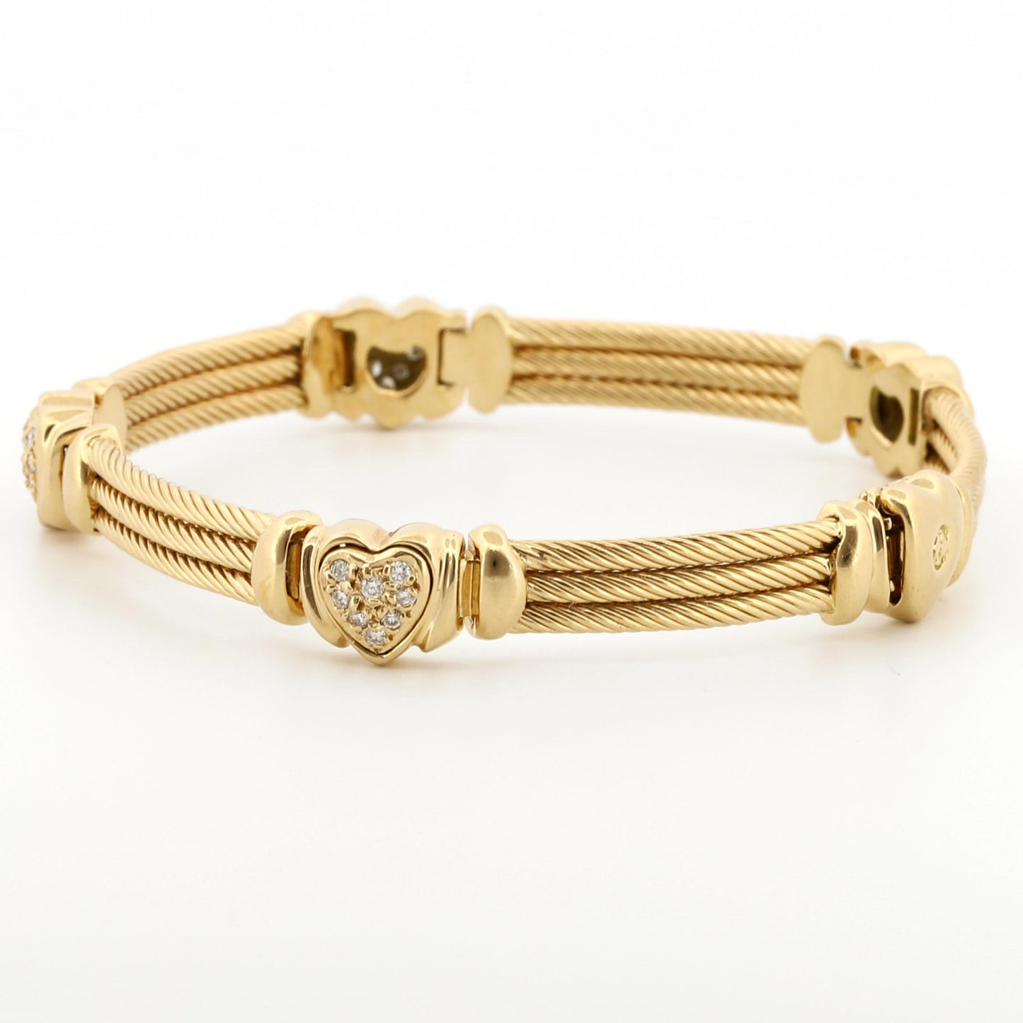 Philippe Charriol Pave Diamond Heart Station Bracelet in 18k Yellow Gold