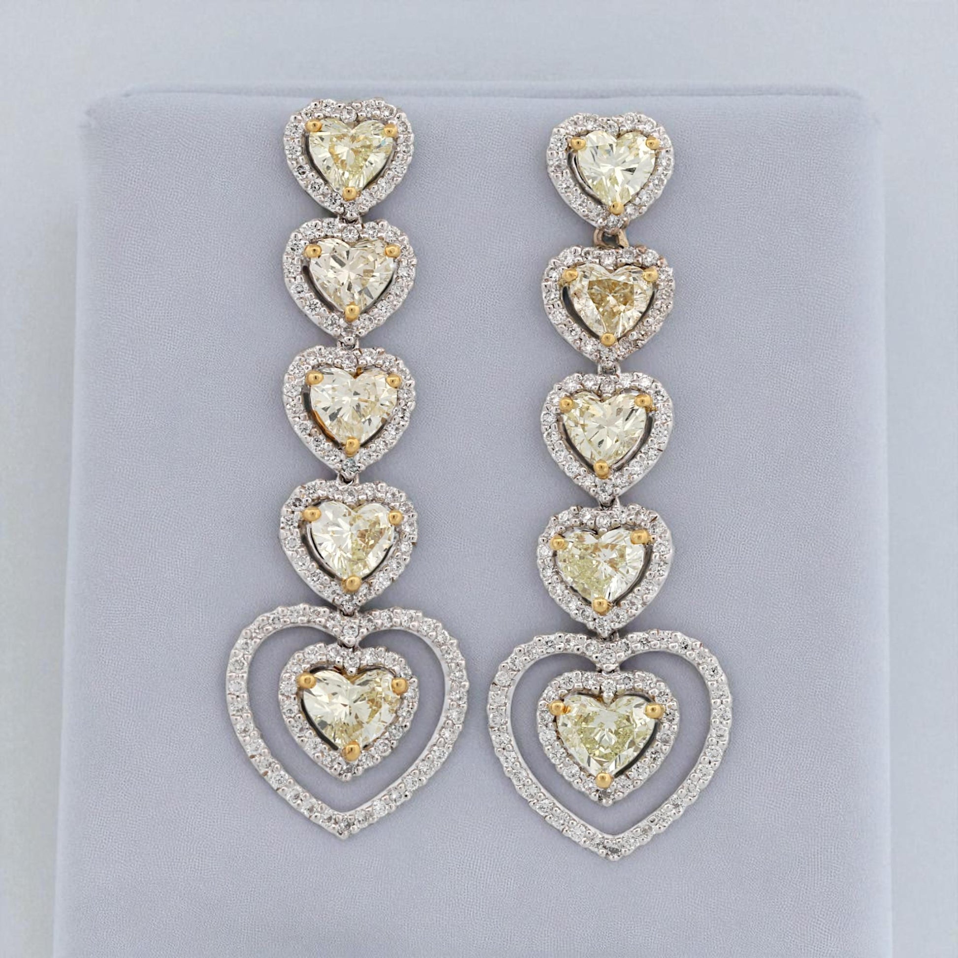 18K White & Yellow Gold Heart Diamond Drop Earrings 4.90ct