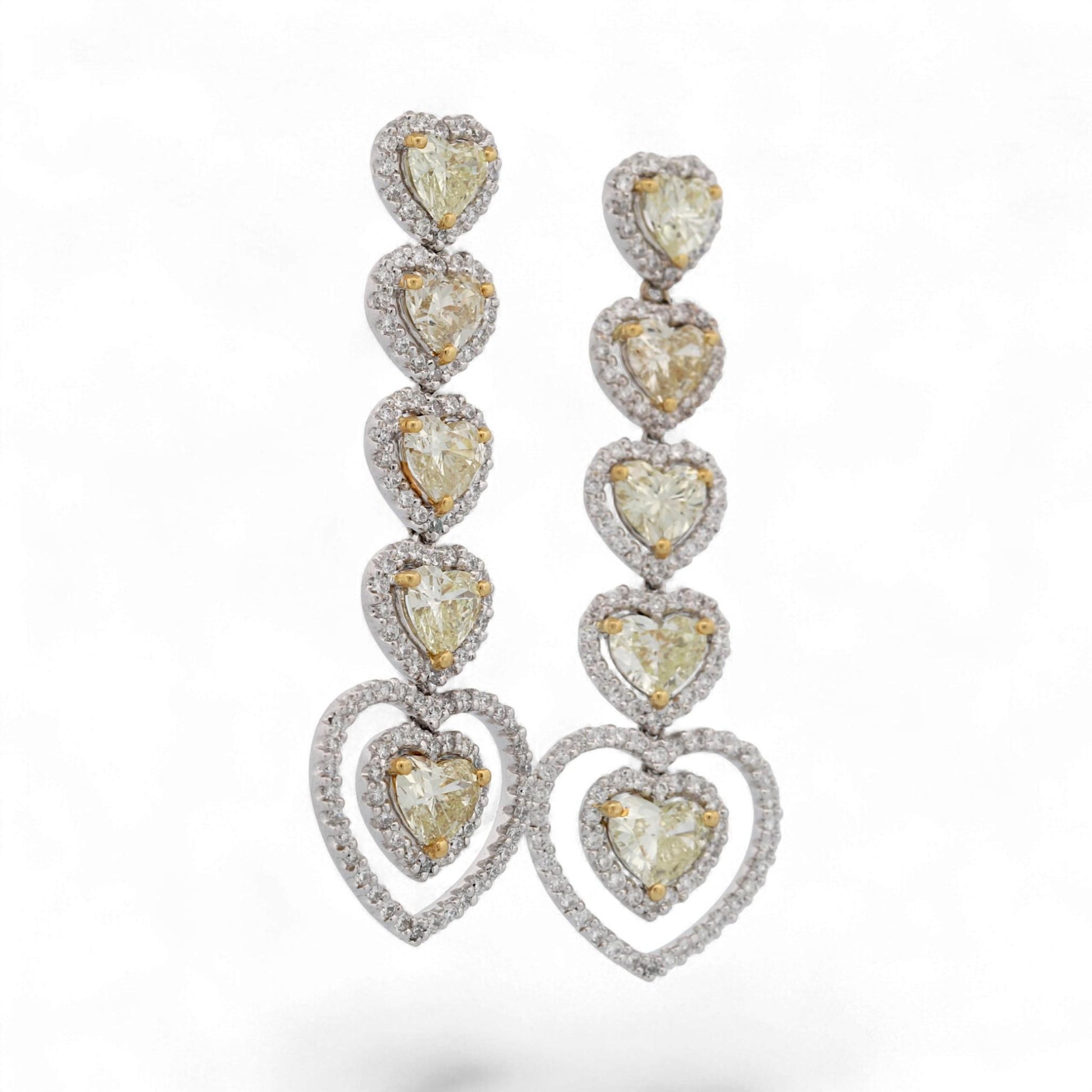 18K White & Yellow Gold Heart Diamond Drop Earrings 4.90ct