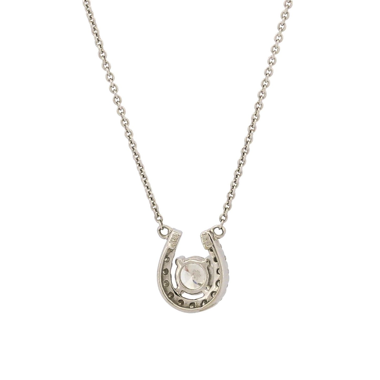 Diamond Horseshoe Lucky Charm Pendant Necklace in 14k White Gold - 16 inches