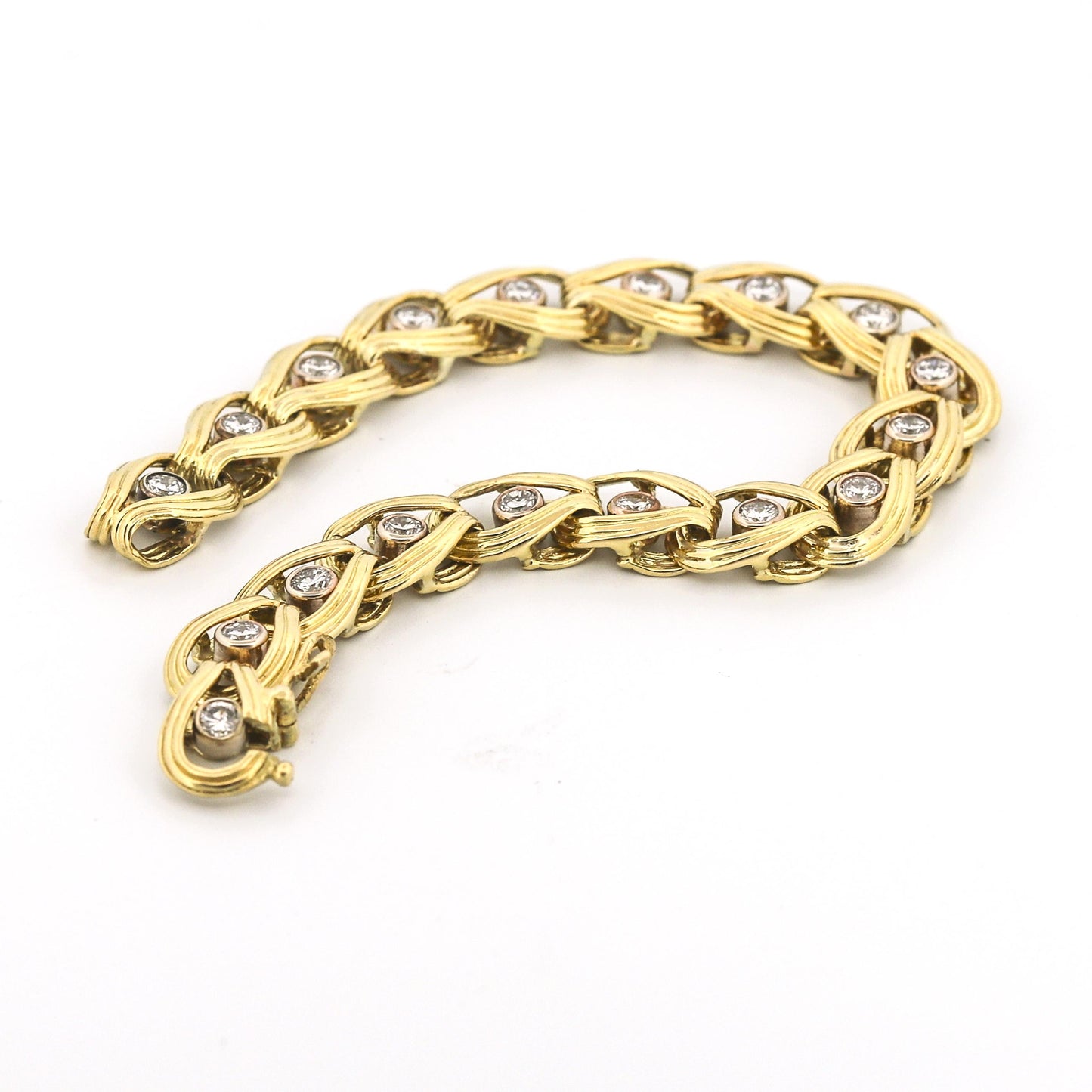 Vintage Diamond Fancy Link Bracelet in 18k Yellow Gold - Women's Size Medium