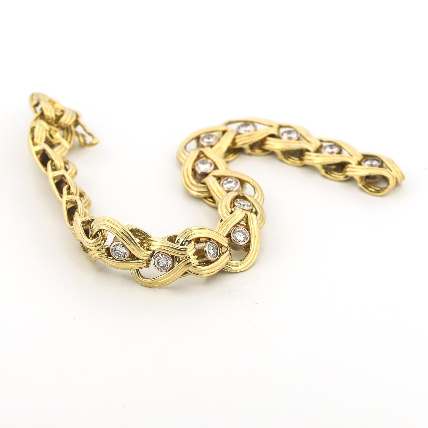 Vintage Diamond Fancy Link Bracelet in 18k Yellow Gold - Women's Size Medium