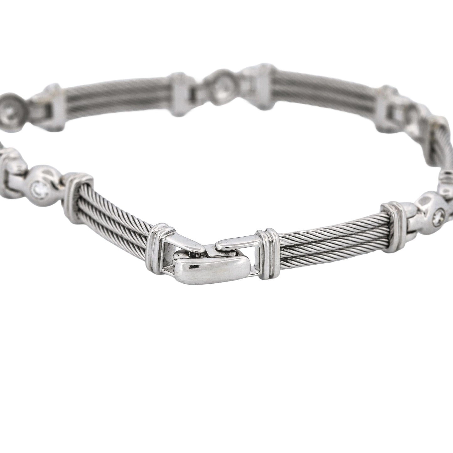 Philippe Charriol Diamond Cable Link Bracelet in 18k White Gold