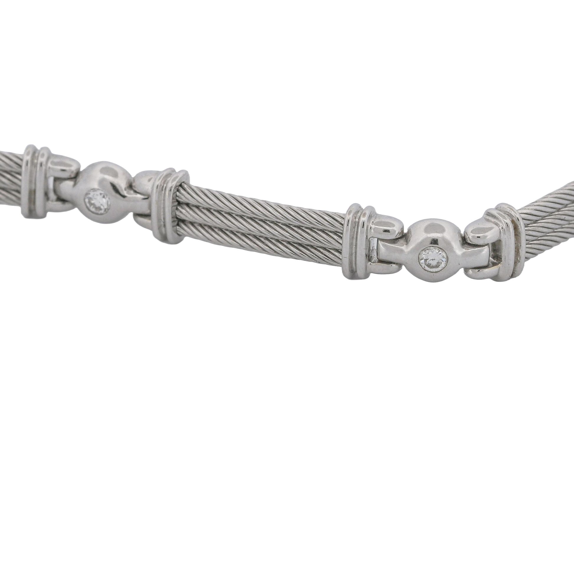 Philippe Charriol Diamond Cable Link Bracelet in 18k White Gold