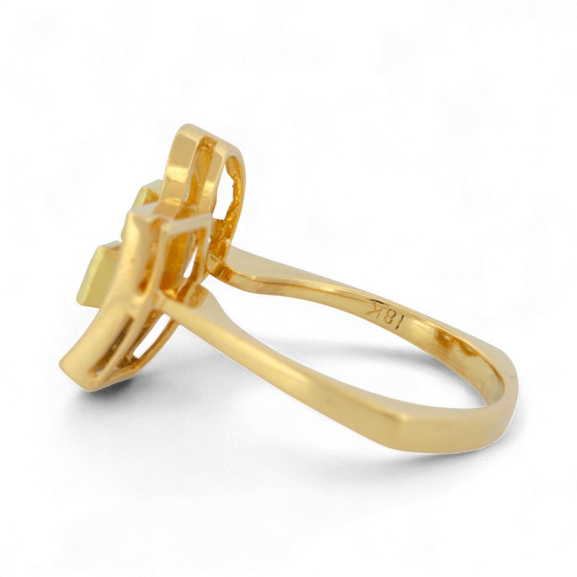 Vintage 18K Yellow Gold Emerald Geometric Bezel Ring Size 7