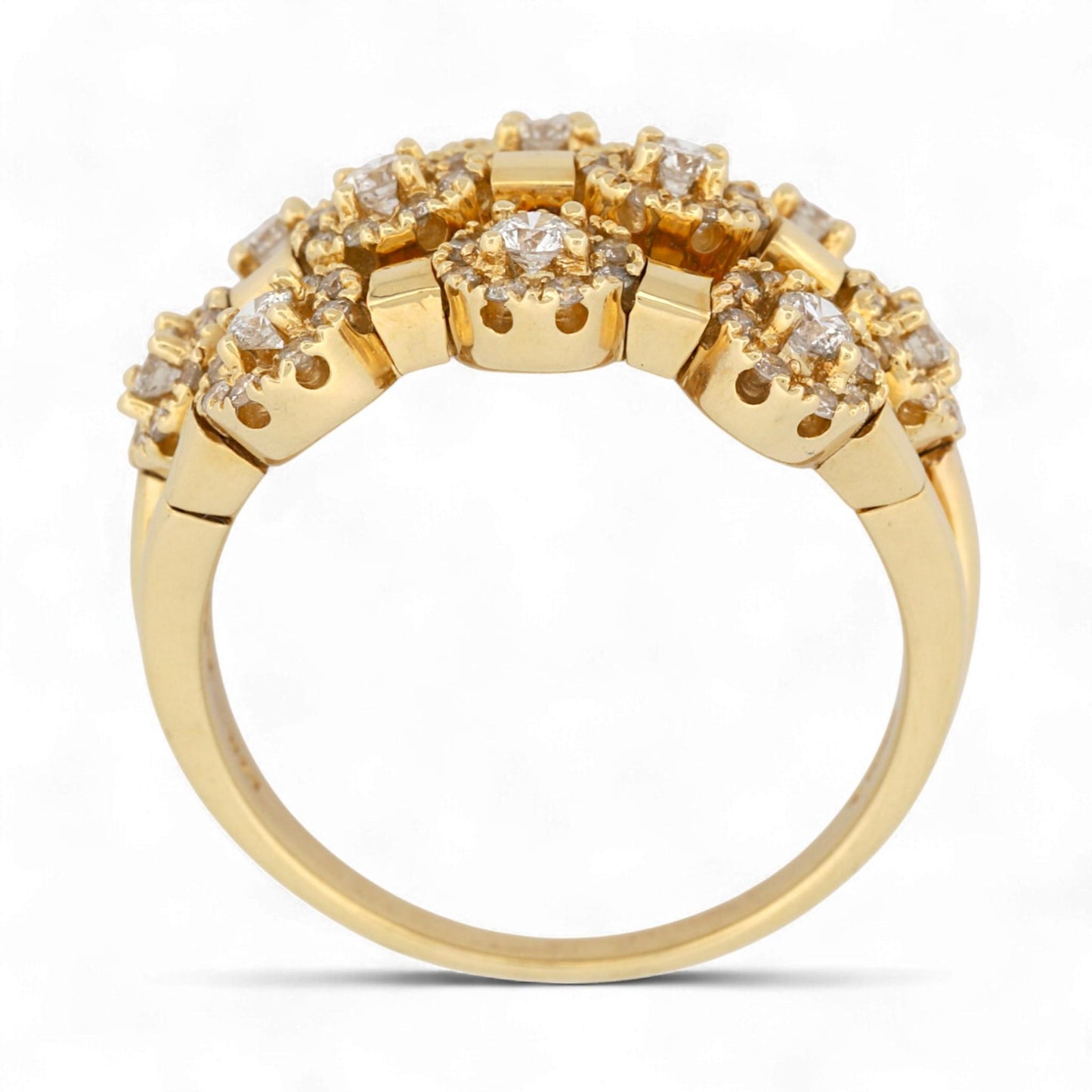 Sonia B 14K Yellow Gold Three-Row Diamond Wide Band Ring 1.52 ct Size 10