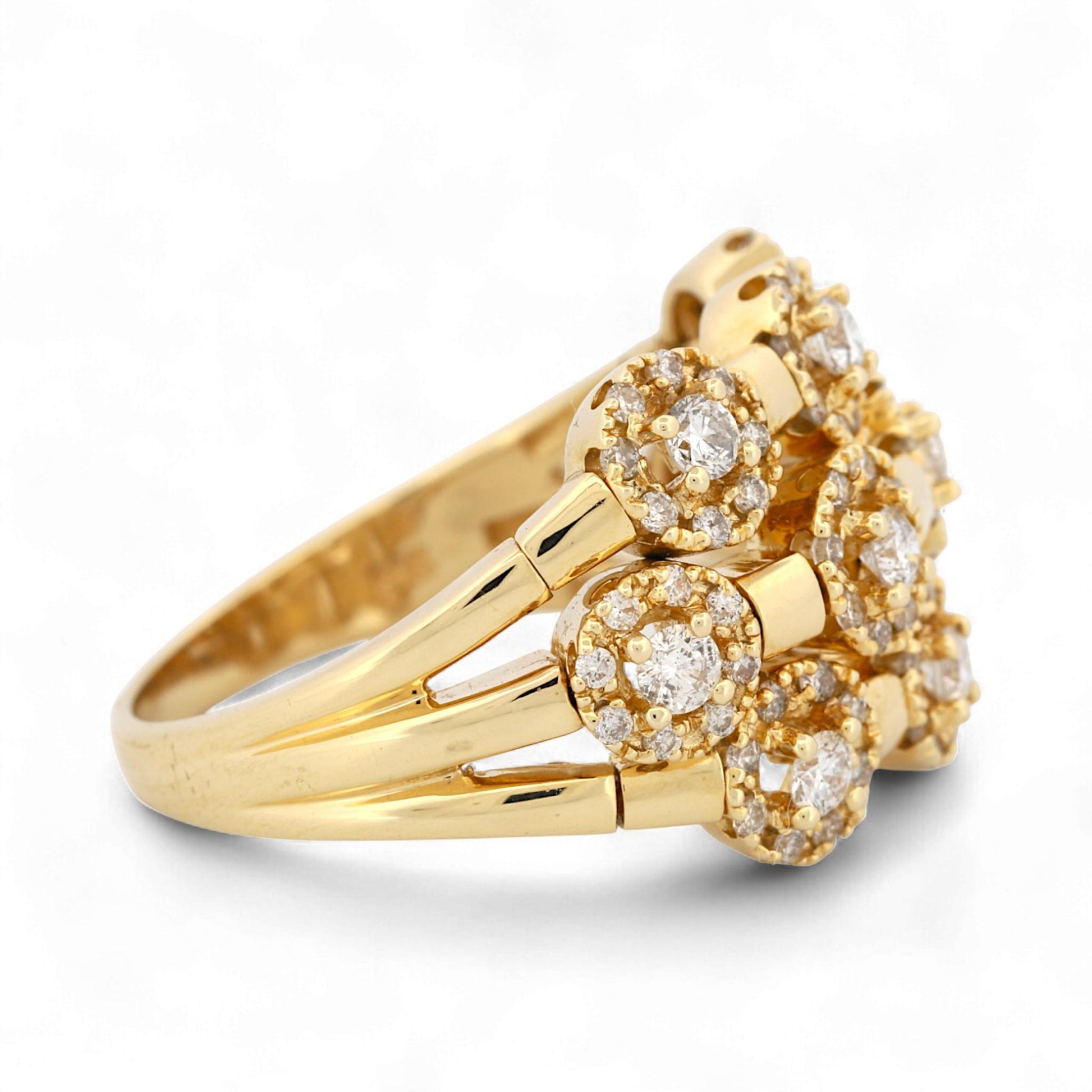 Sonia B 14K Yellow Gold Three-Row Diamond Wide Band Ring 1.52 ct Size 10