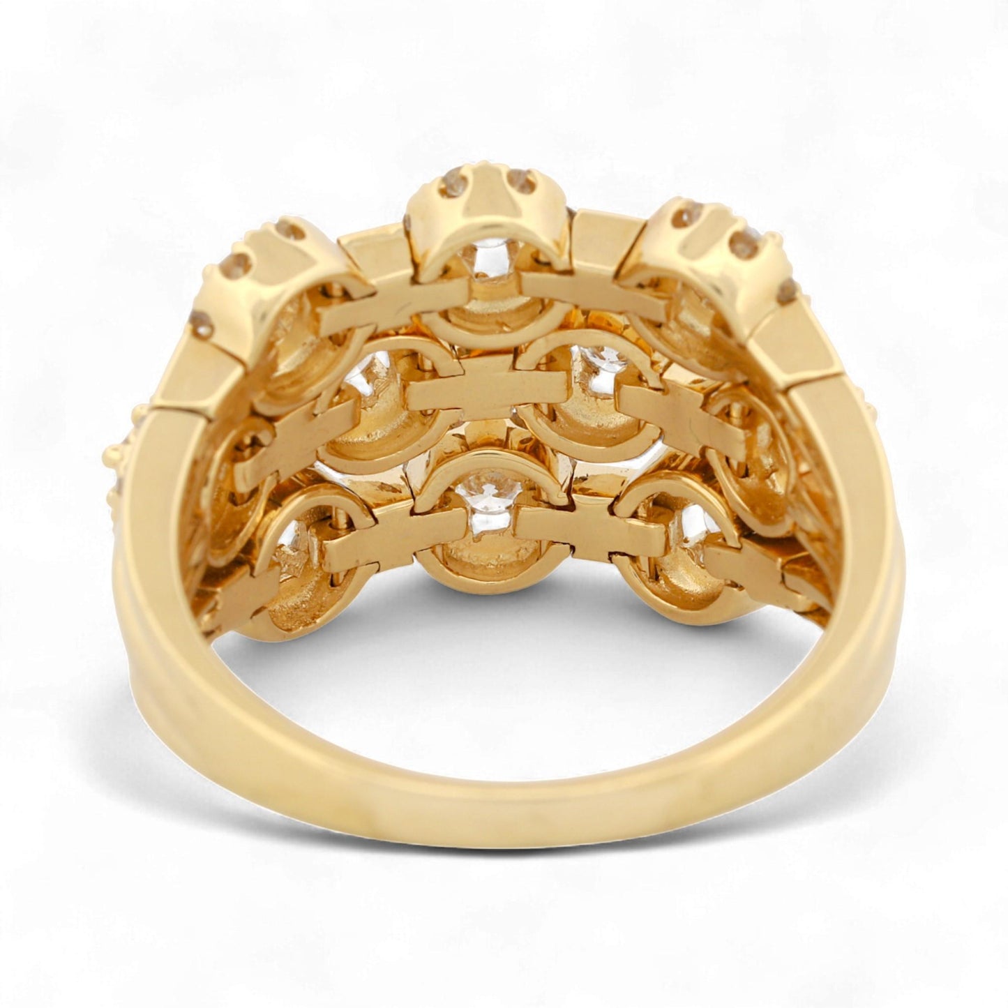 Sonia B 14K Yellow Gold Three-Row Diamond Wide Band Ring 1.52 ct Size 10