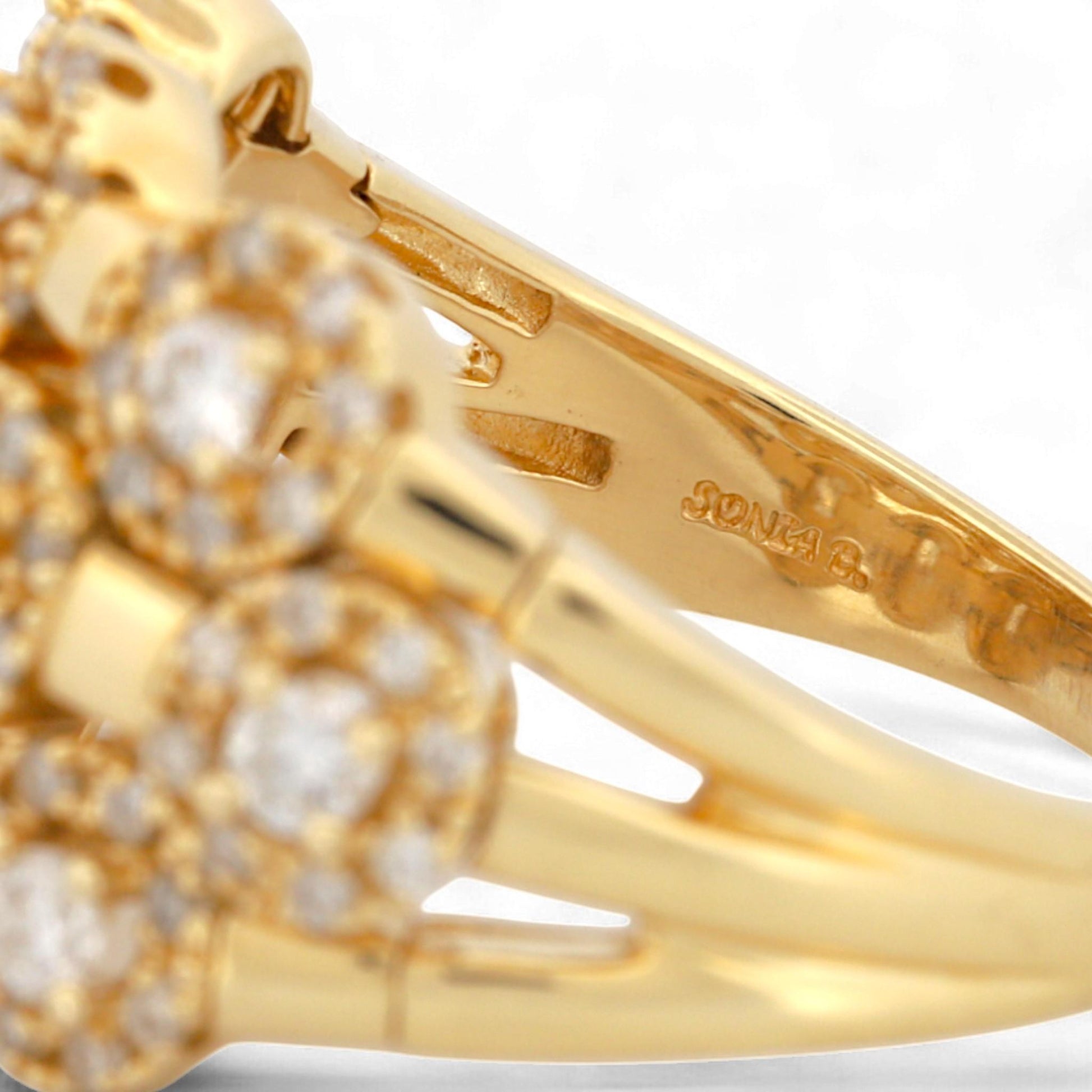 Sonia B 14K Yellow Gold Three-Row Diamond Wide Band Ring 1.52 ct Size 10