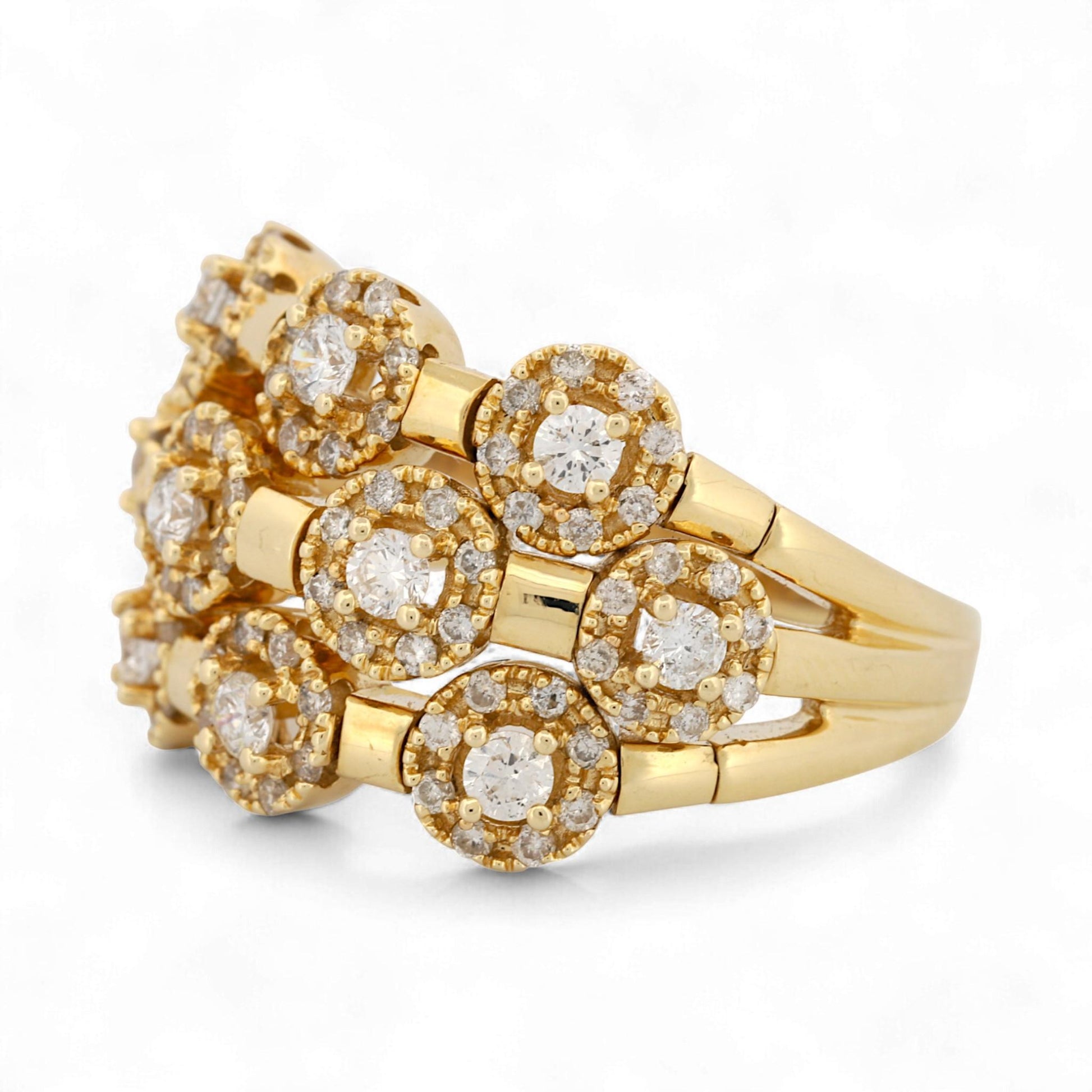 Sonia B 14K Yellow Gold Three-Row Diamond Wide Band Ring 1.52 ct Size 10