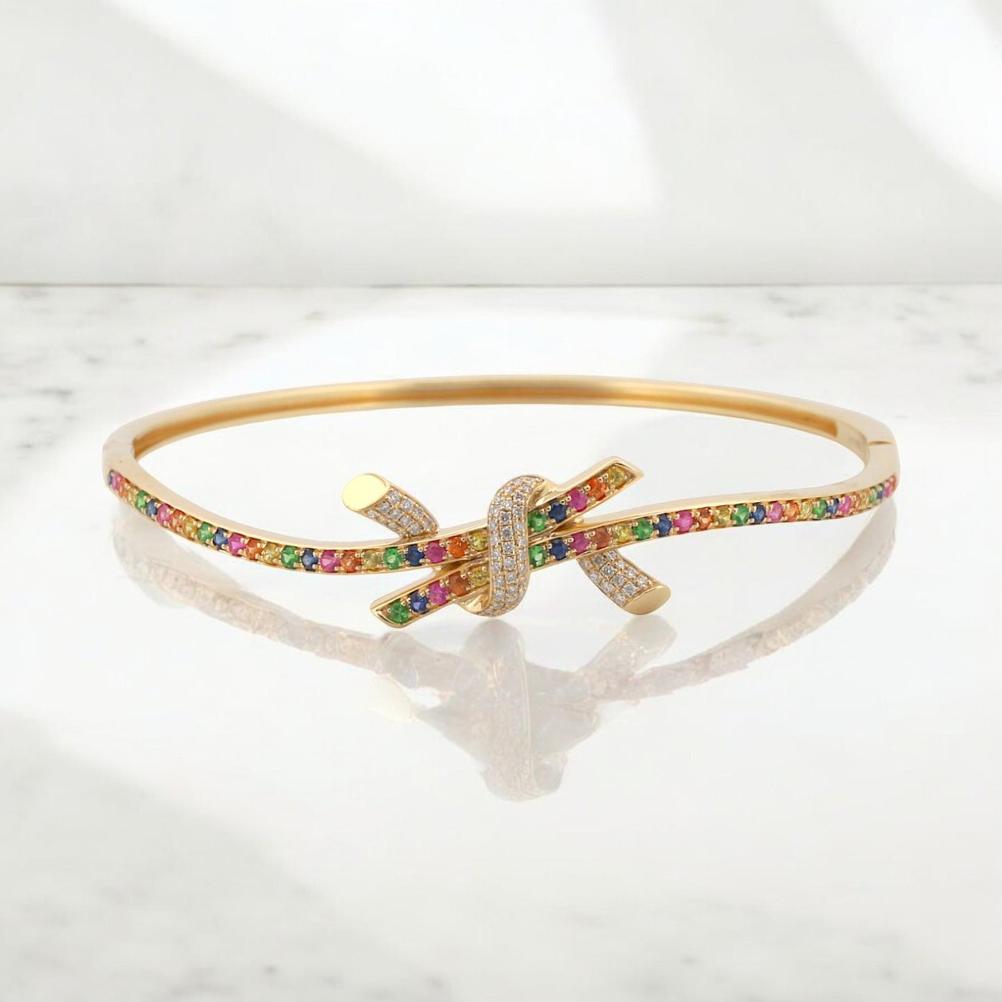Effy 14K Gold Watercolors Ribbon Twist Diamond & Sapphire Bangle Bracelet