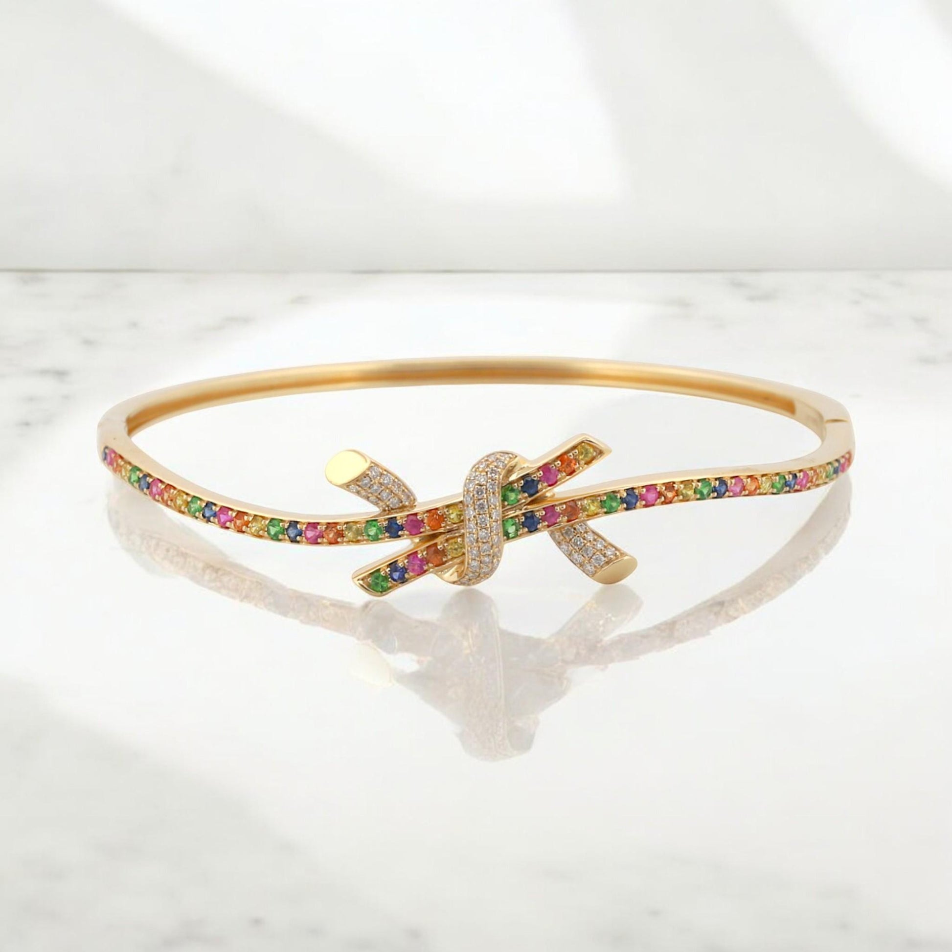 Effy 14K Gold Watercolors Ribbon Twist Diamond & Sapphire Bangle Bracelet