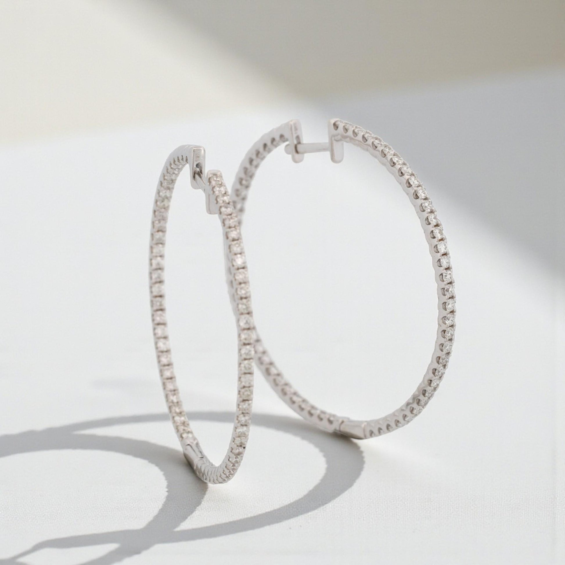 Odelia 18K White Gold Large Inside-Out Diamond Hoop Earrings 1.20ct