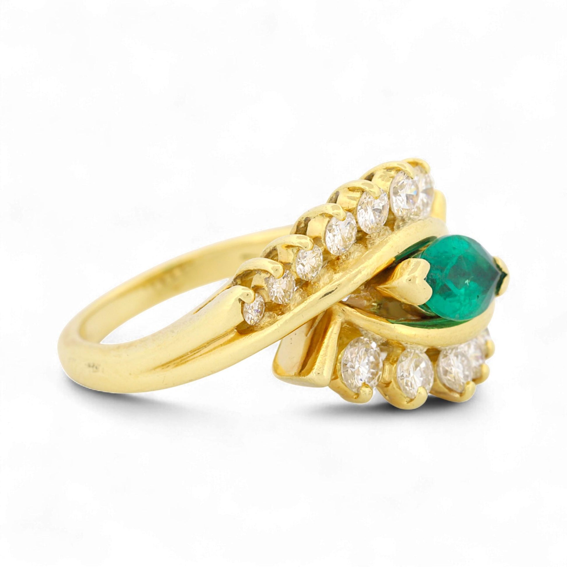 Vintage 18K Yellow Gold Emerald & Diamond Evil Eye Ring Size 5