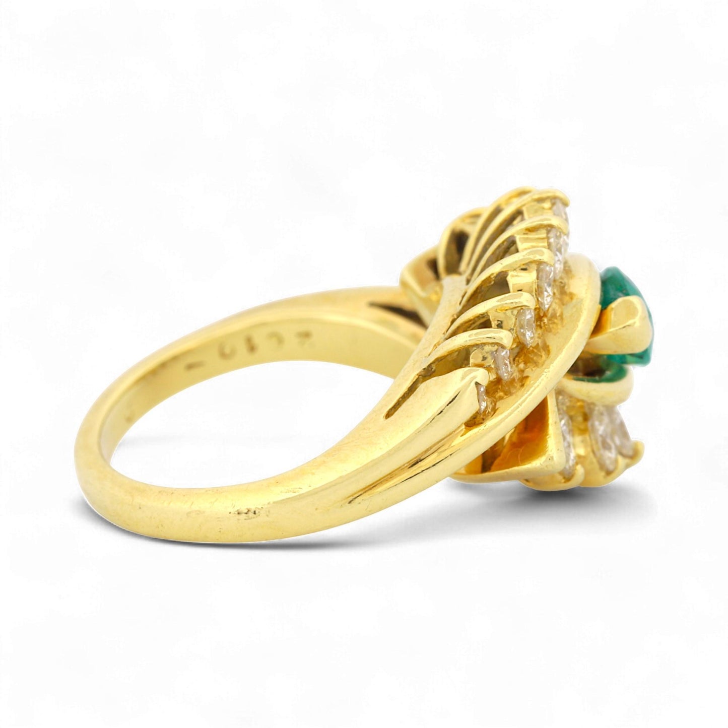 Vintage 18K Yellow Gold Emerald & Diamond Evil Eye Ring Size 5